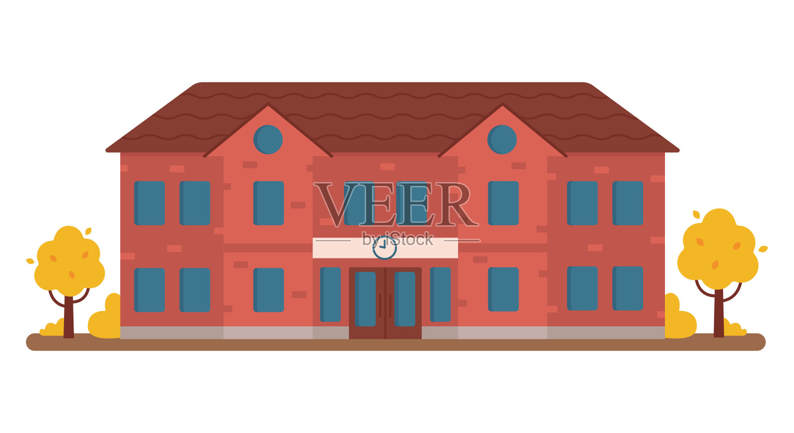 有自然环绕的学校建筑。回到学校，教育理念。矢量插图在平面风格插画图片素材