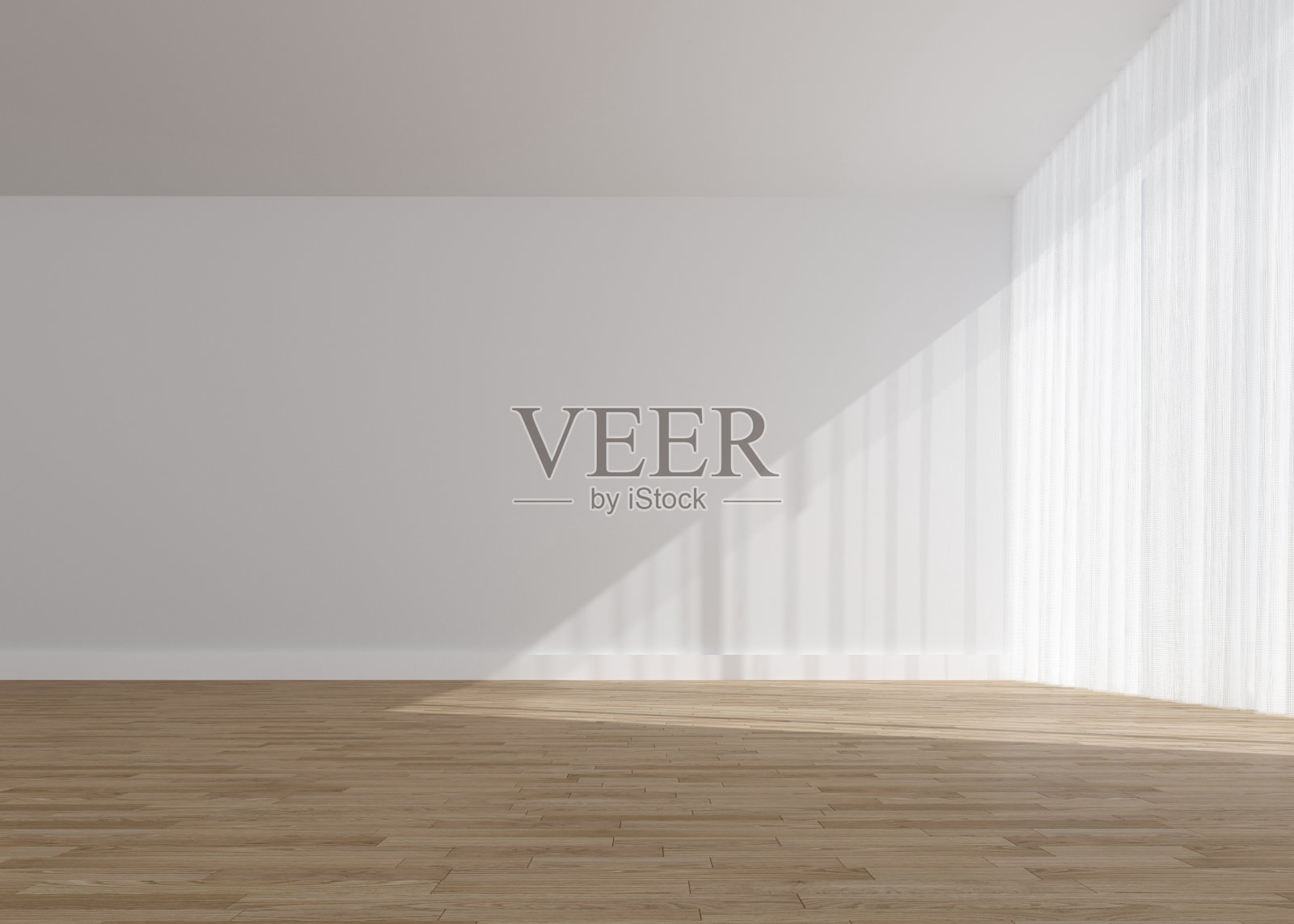 白色木地板3D效果图，开放洁净的房间照片摄影图片