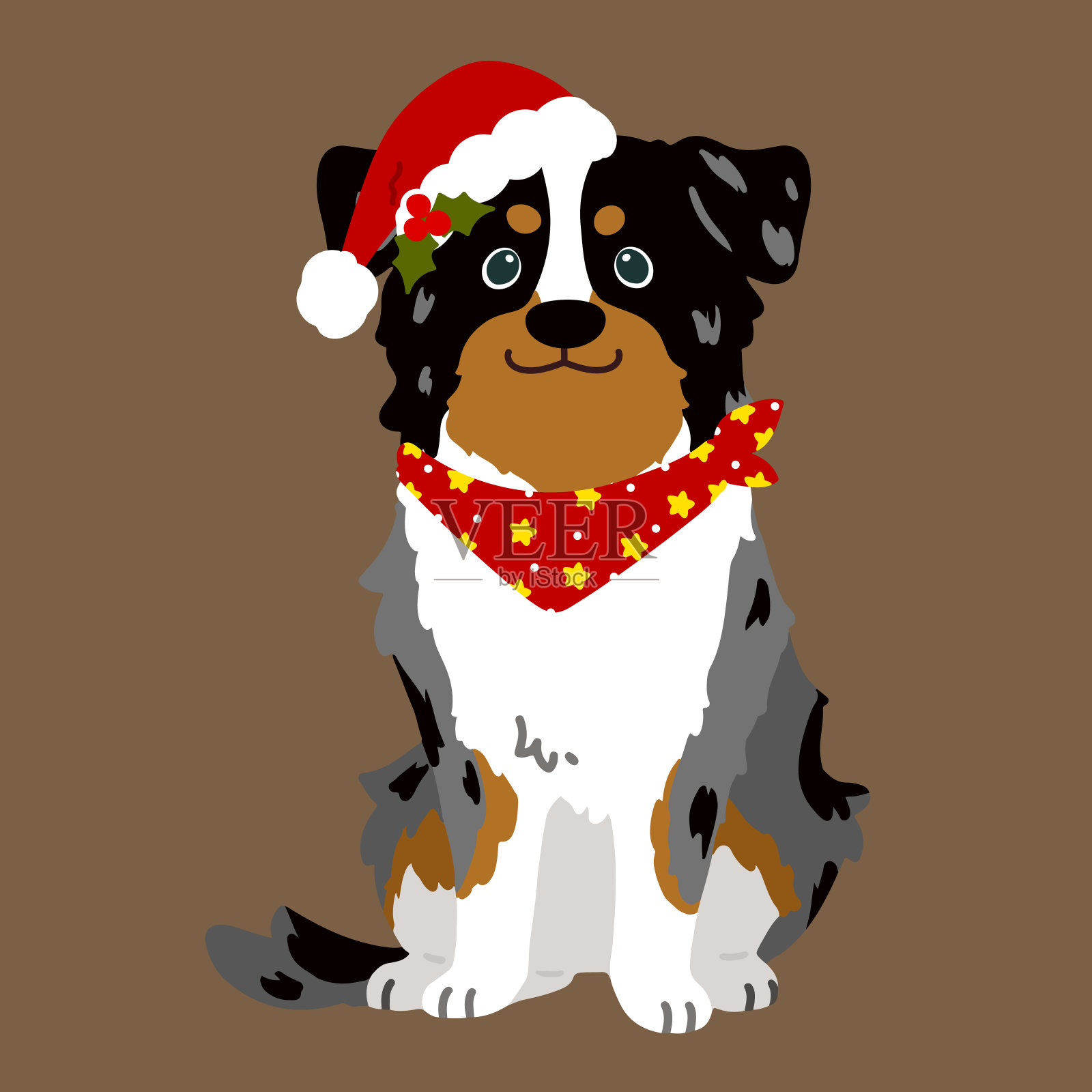 简单而可爱的澳大利亚牧羊犬在圣诞节的插图插画图片素材