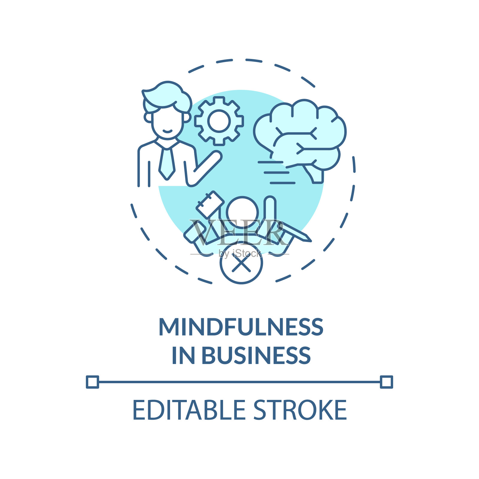 商业概念中的2D可定制线图标正念插画图片素材