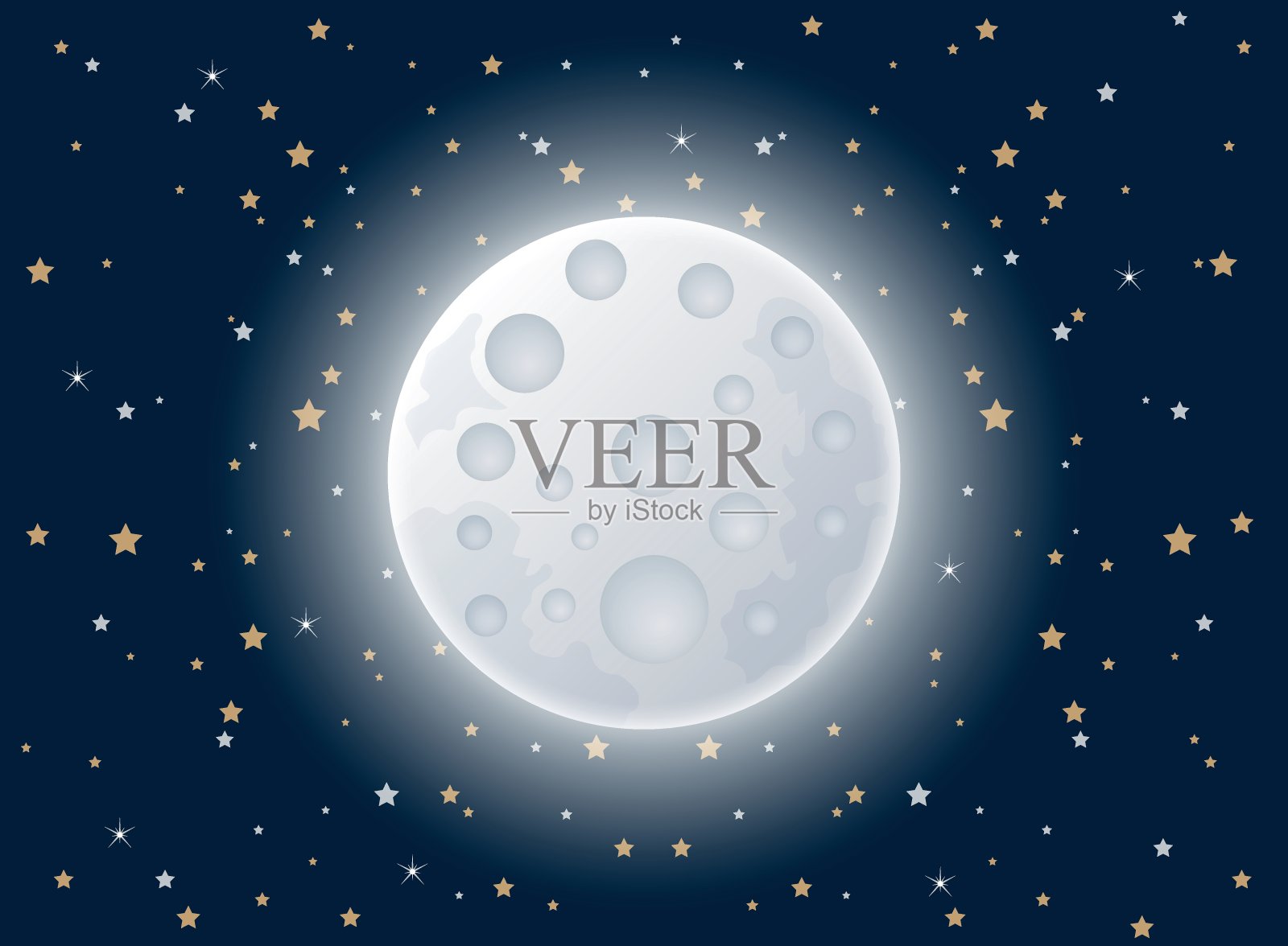 满月夜图标在平面风格。月球景观矢量插图孤立的背景。星座经营理念。插画图片素材