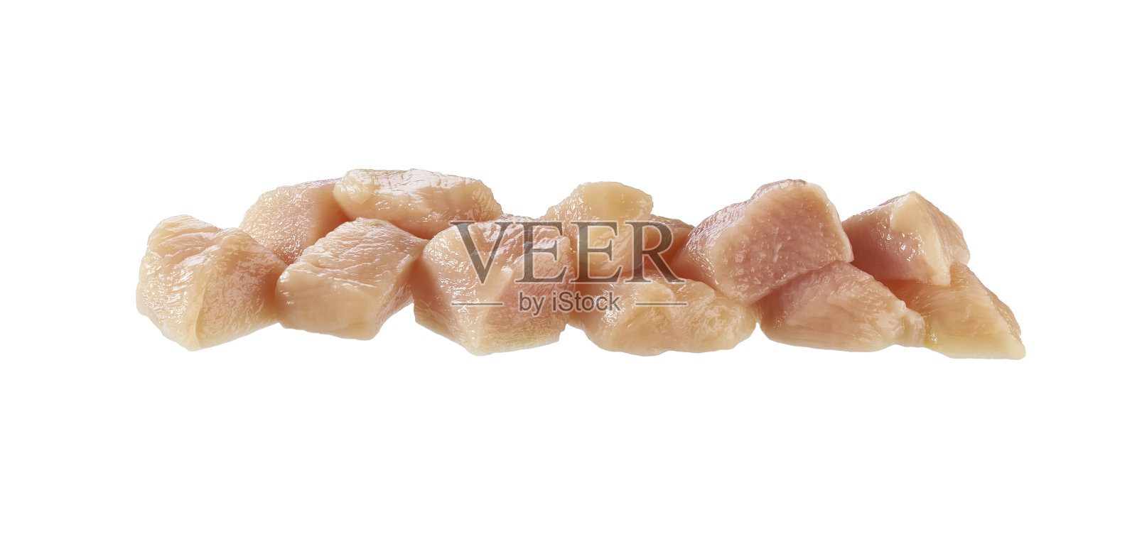 生鸡肉片孤立在白色背景。鸡肉与剪辑路径。照片摄影图片