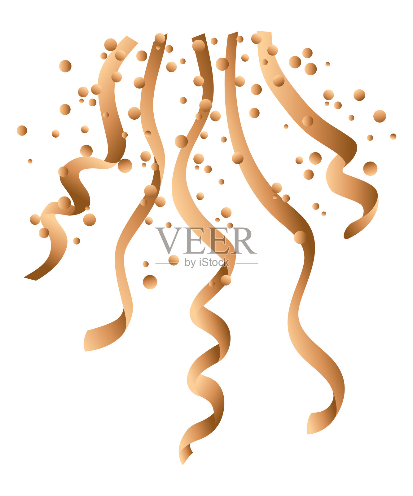 用五彩纸屑和彩带装饰的派对礼花。金色节日装饰元素的纸和金属丝隔离在白色的背景。矢量假日事件属性插画图片素材