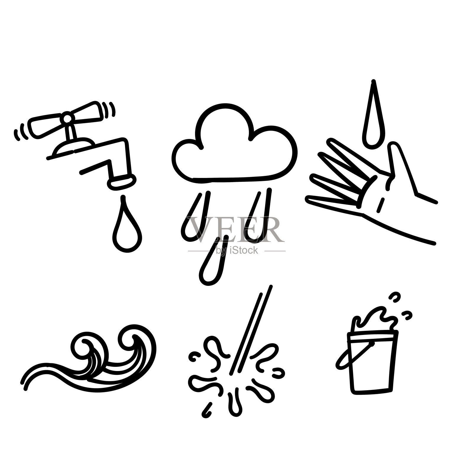 手绘涂鸦水相关插图向量插画图片素材