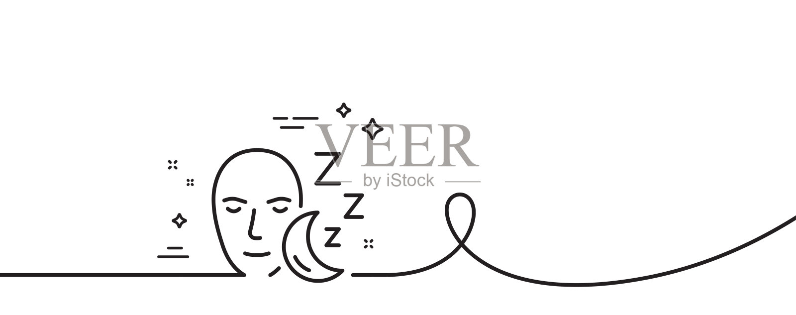 睡眠线图标。夜间休息标志。带旋度的连续线。向量插画图片素材