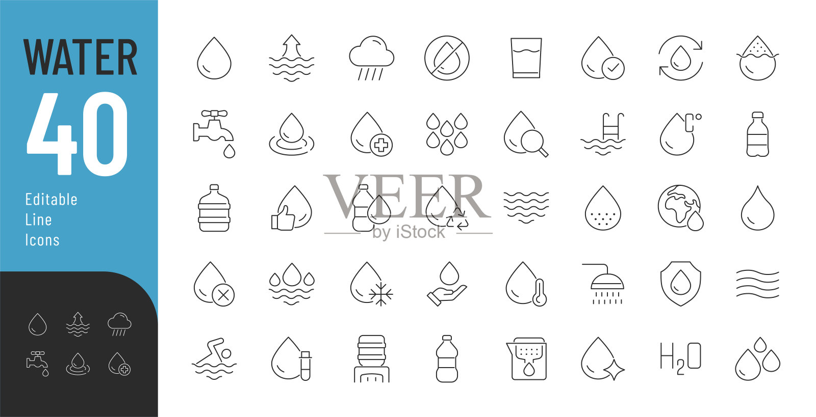 水线可编辑图标集。插画图片素材