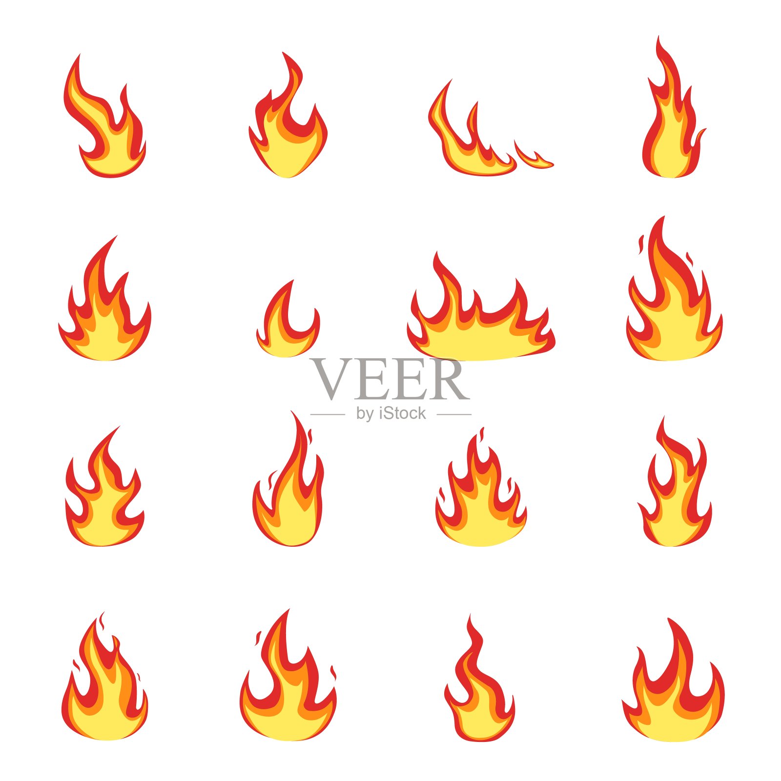 卡通野火火焰图标。火焰火焰隔离元素，火焰标志集合。地狱或热的符号，自然热的大灾难，现在矢量剪贴画插画图片素材