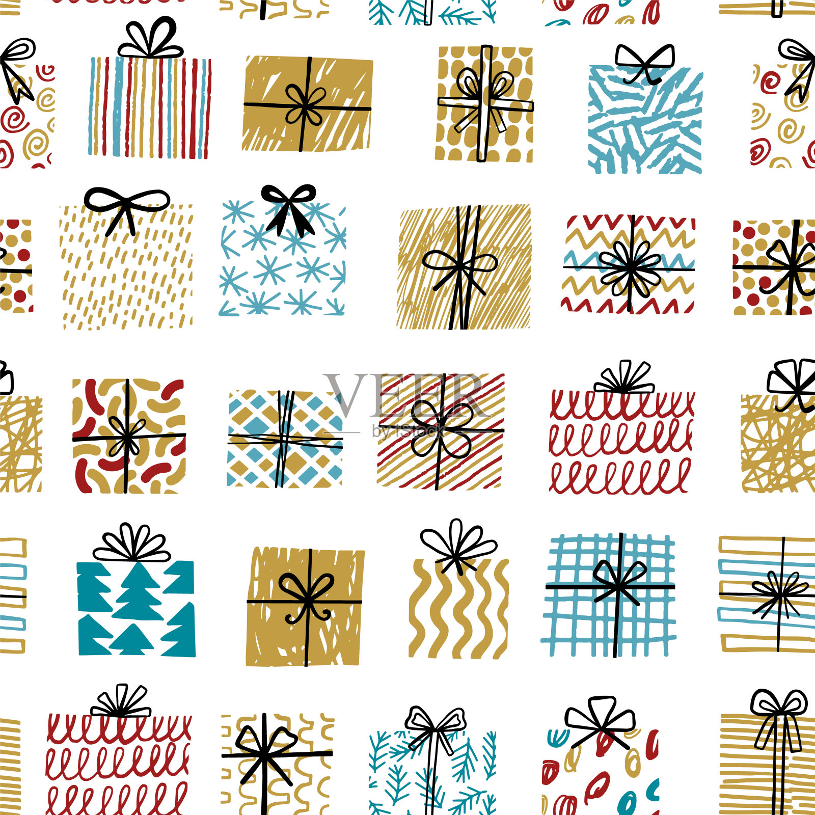 礼品矢量插图无缝图案。圣诞节或生日礼物纹理背景插画图片素材