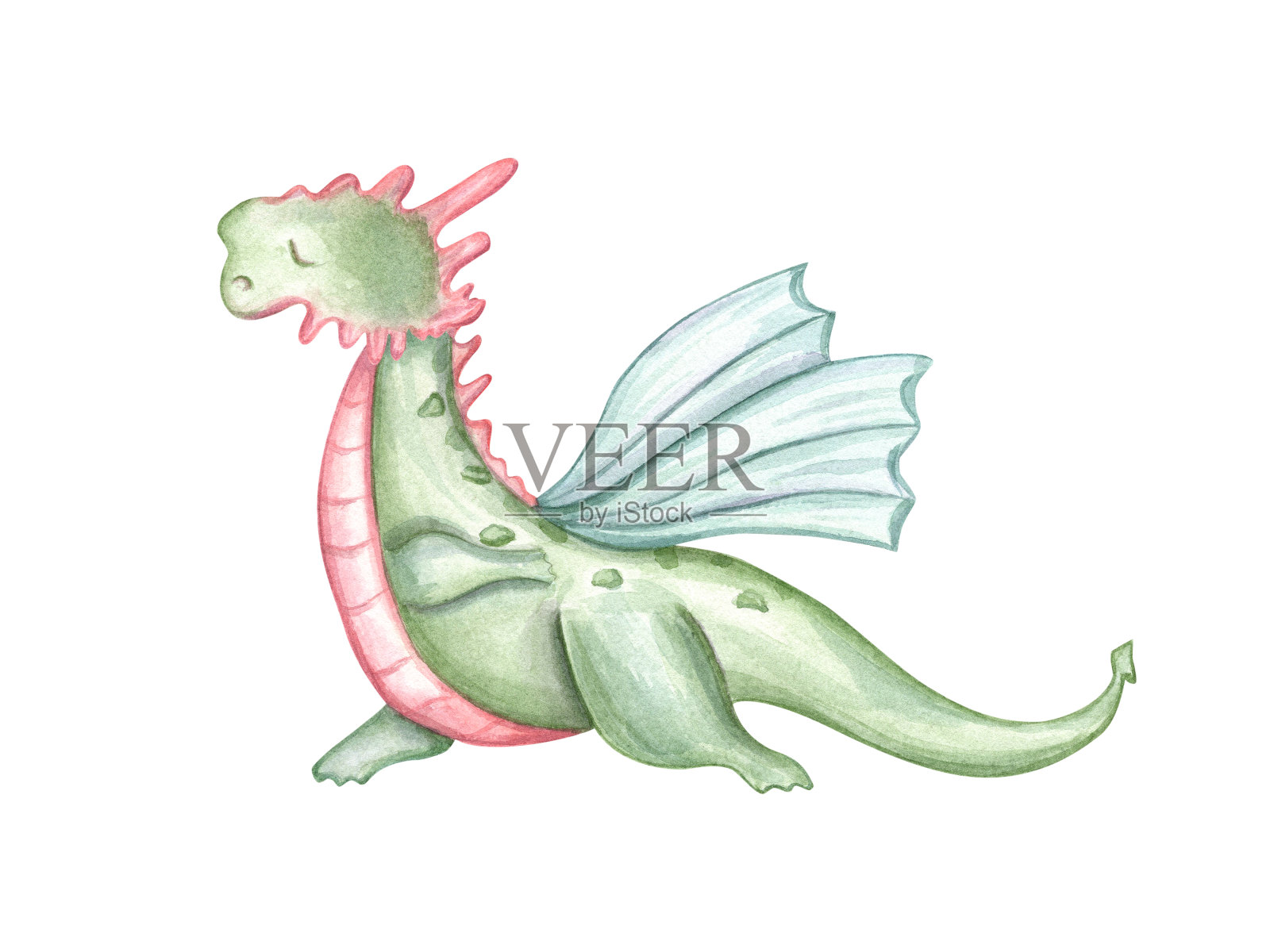 龙以三角姿势站立，表演武士一式。哈他瑜伽练习。有翼爬行动物冥想。动物进行健身练习。水彩插图孤立在白色插画图片素材