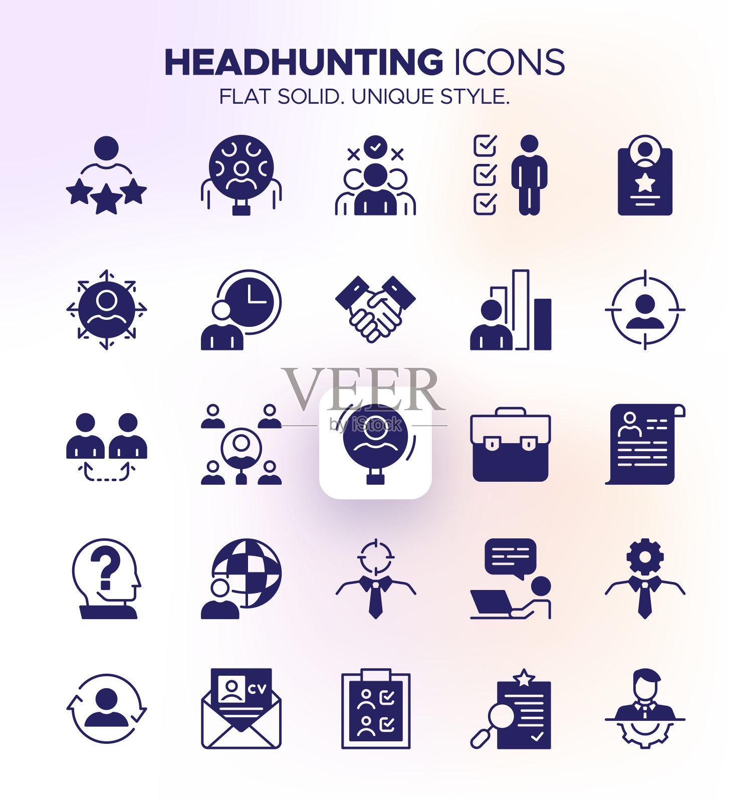 猎头图标集-执行搜索，人才收购，招聘，人才搜索，工作安置插画图片素材