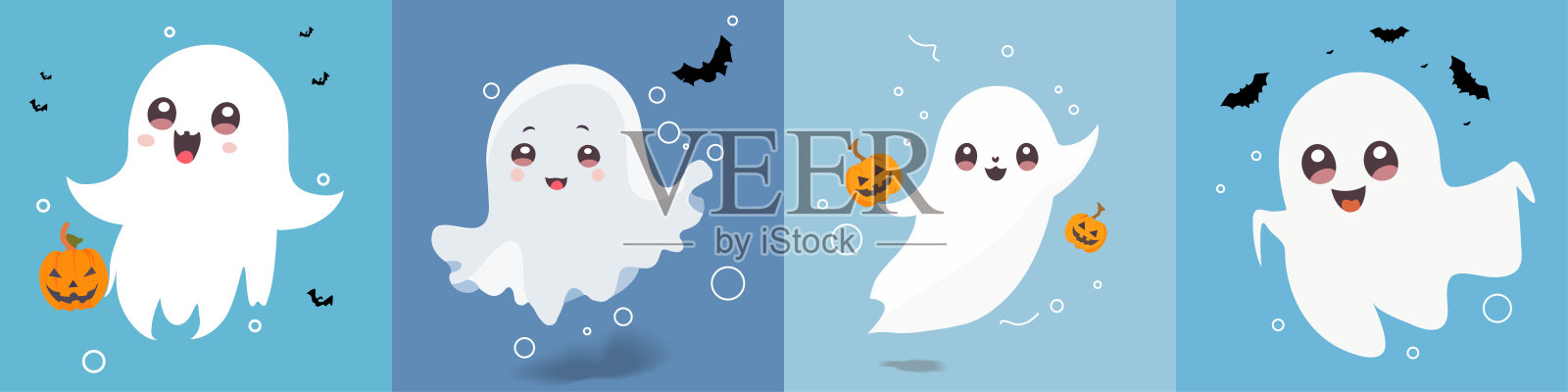 可爱的万圣节鬼魂插图。向量。万圣节幽灵元素。插画图片素材