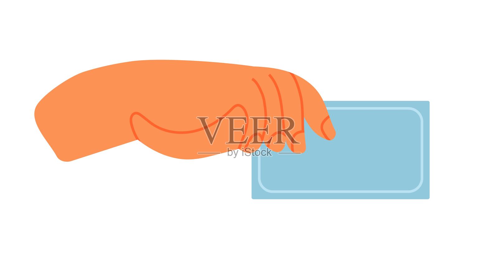 手持银行卡的人。平面矢量插图隔离在白色背景。金融和货币支付概念。手用信用卡进行网上付款付款交易。插画图片素材