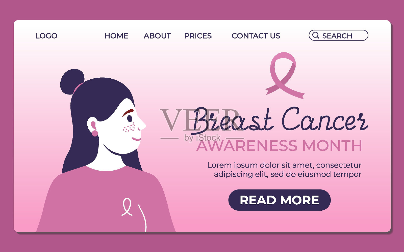乳腺癌宣传月。登陆页面设计。矢量平面插图插画图片素材