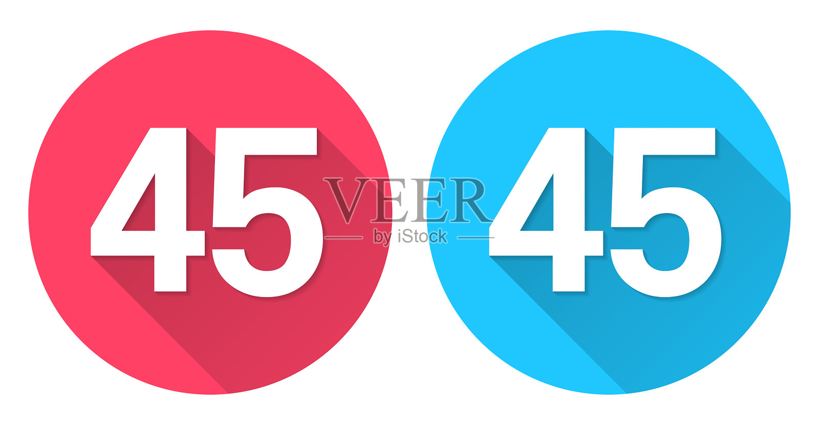 45 - 45号。圆形图标与长阴影在红色或蓝色的背景插画图片素材