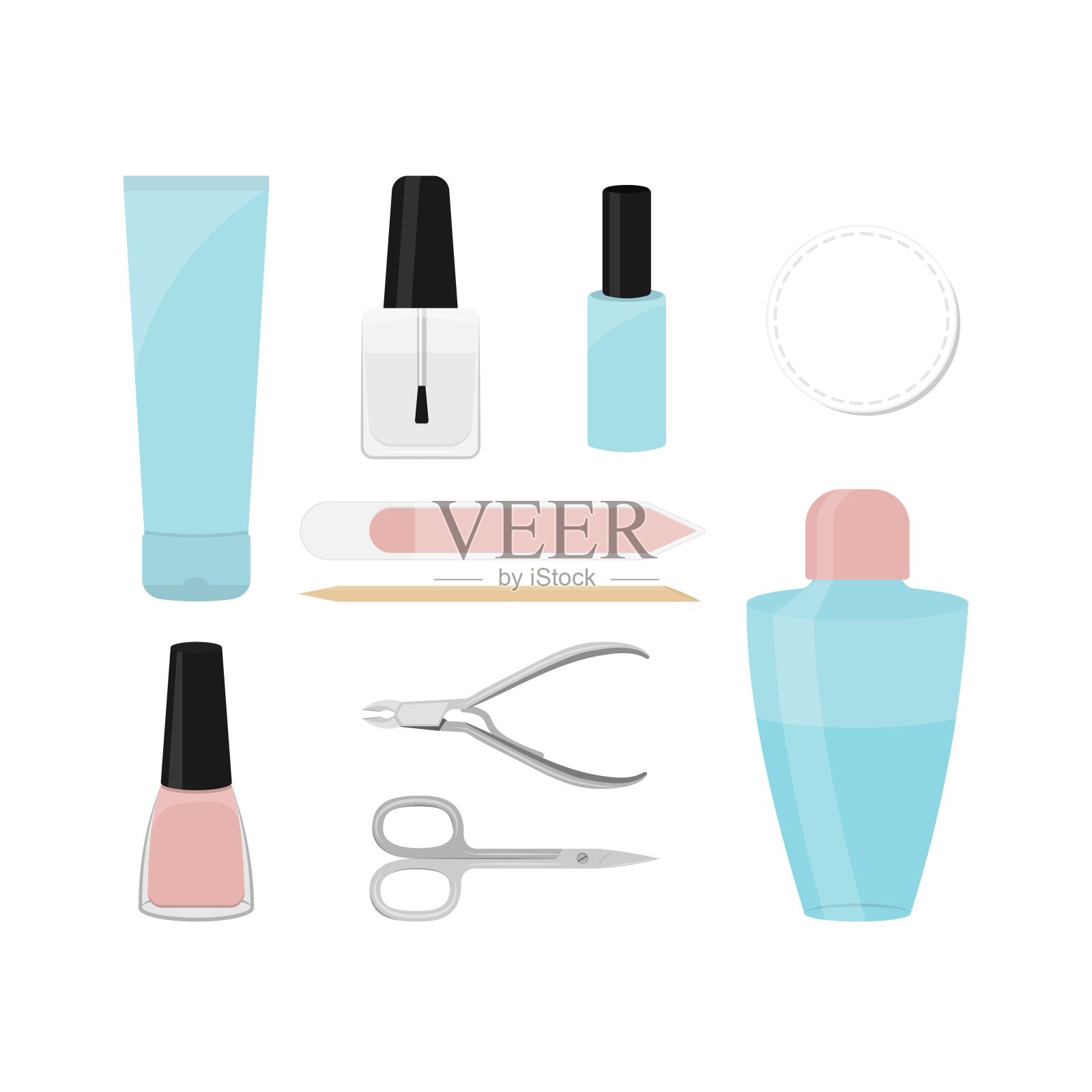 美甲工具套装。家庭指甲护理概念平面矢量插图插画图片素材