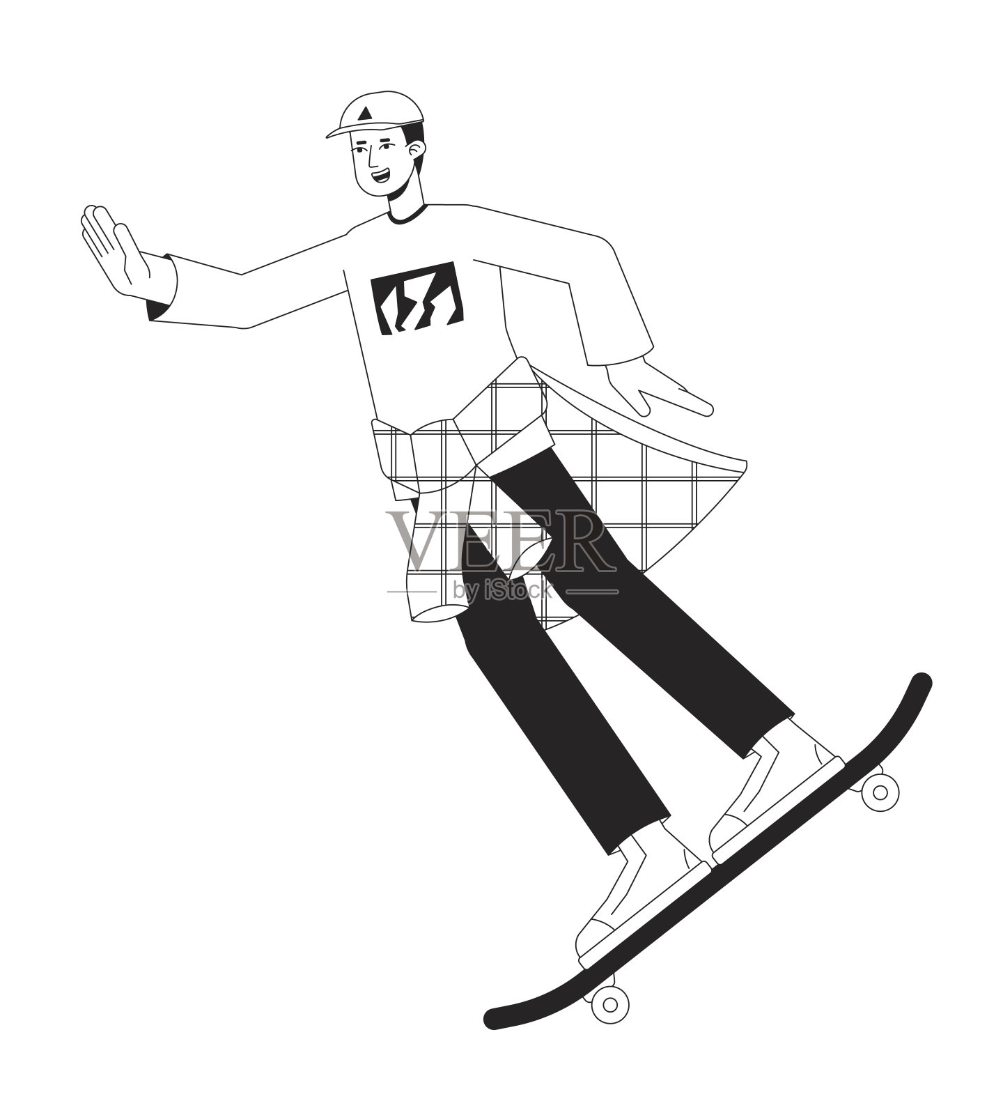 快乐的滑冰者扁平黑白矢量人物插画图片素材