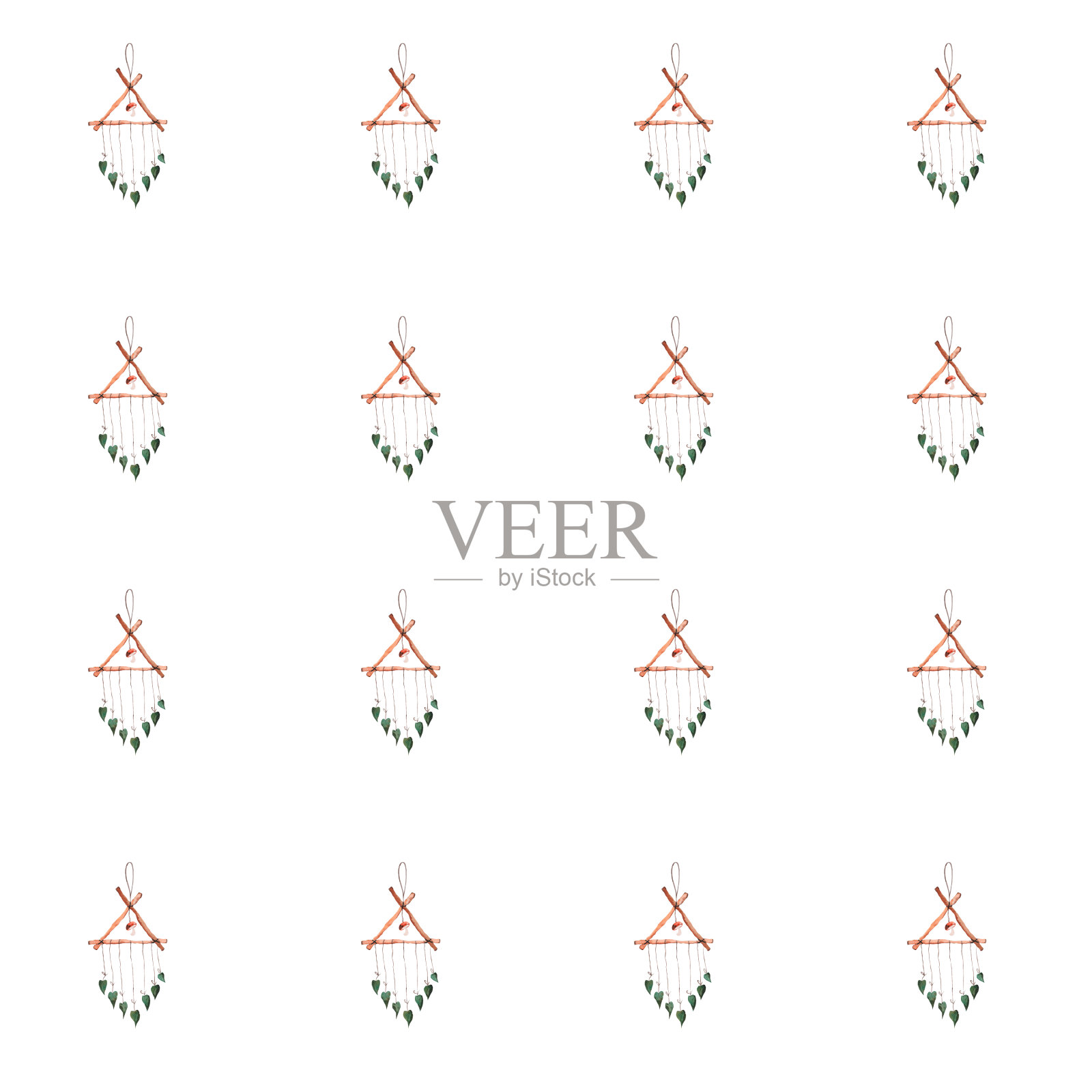 无缝水彩图案波西米亚风格。儿童卡通捕梦网。适用于纺织品、包装纸、剪贴簿等印刷。插画图片素材