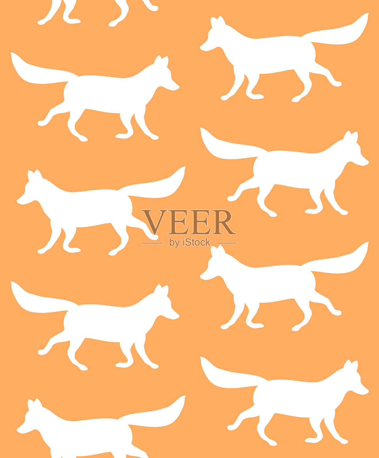 矢量无缝模式的手绘平面狐狸剪影插画图片素材