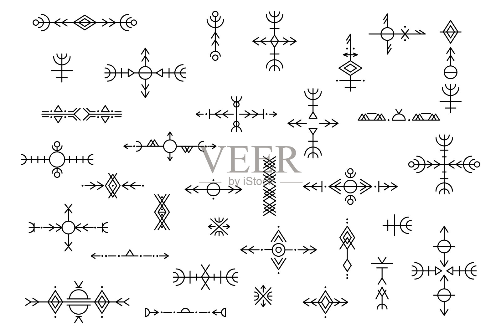 一组矢量图案画笔。民族图案。创建边界，框架，分隔。手绘模板设计元素。矢量插图。插画图片素材