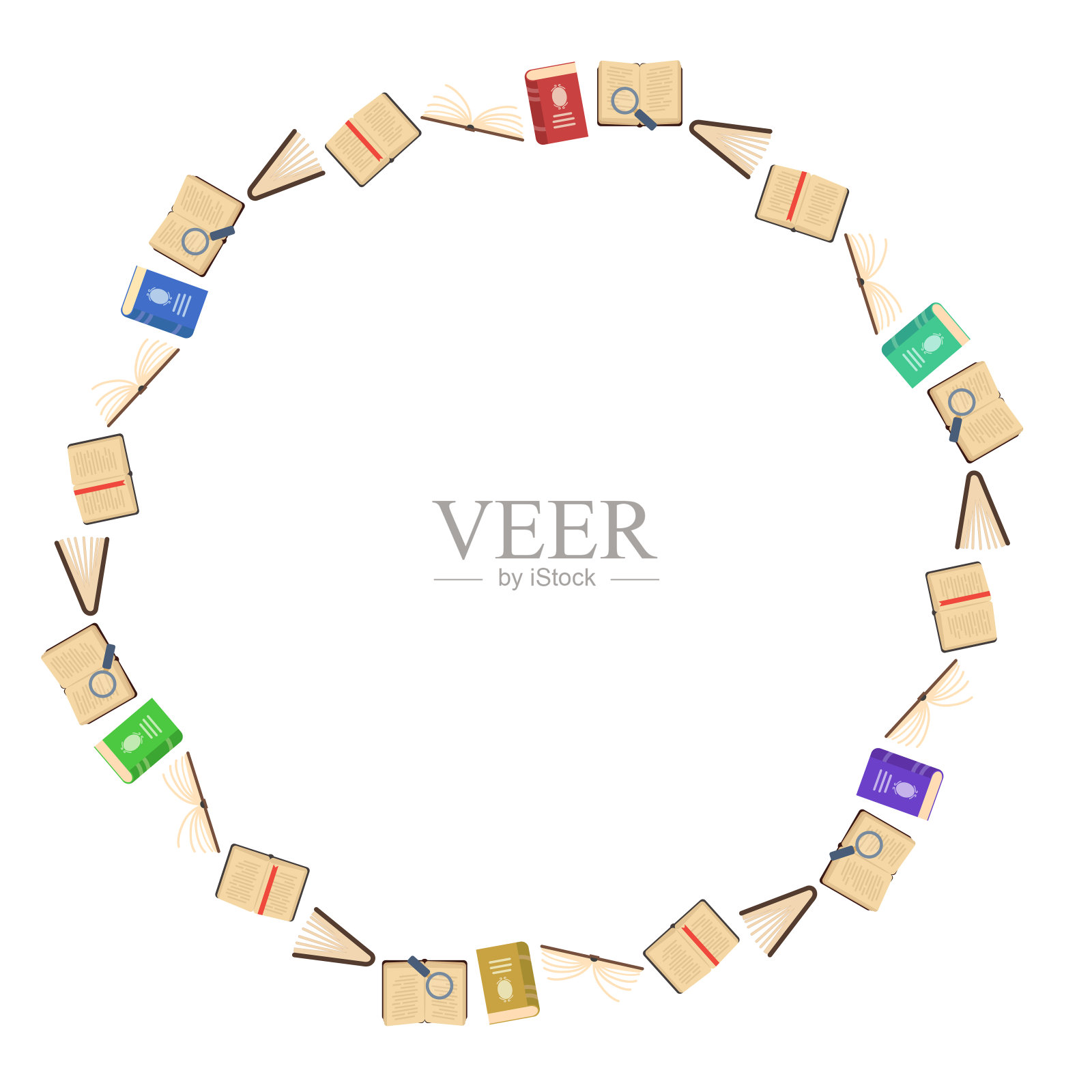 书籍艺术画学习学校圆框插画图片素材