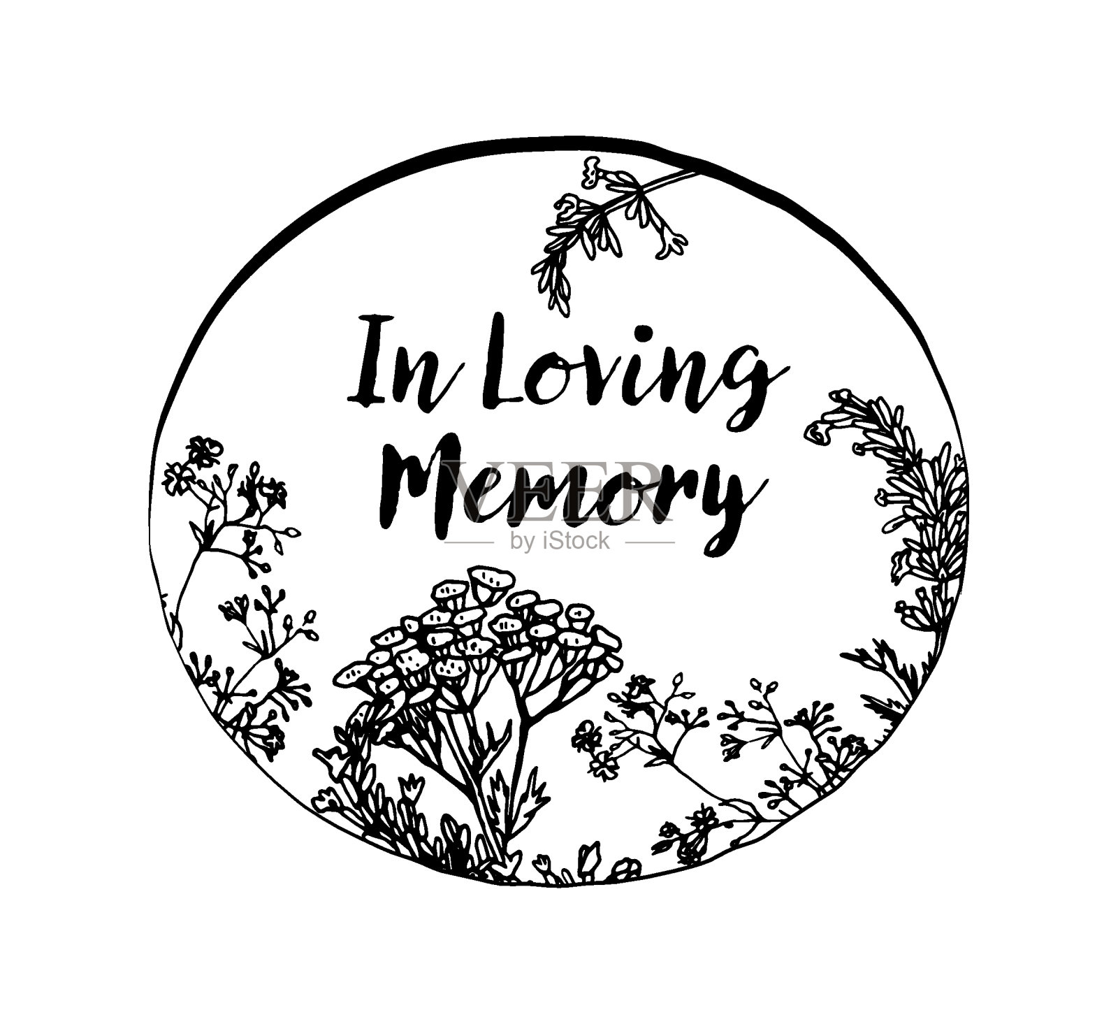 写着“爱的回忆”的讣告明信片。插画图片素材