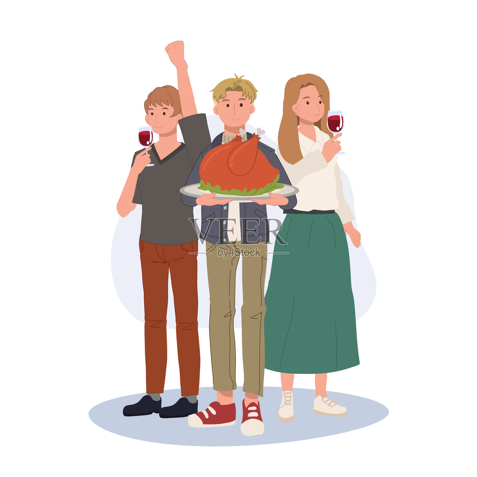 节日传统感恩节大餐。感恩节烤火鸡。插画图片素材