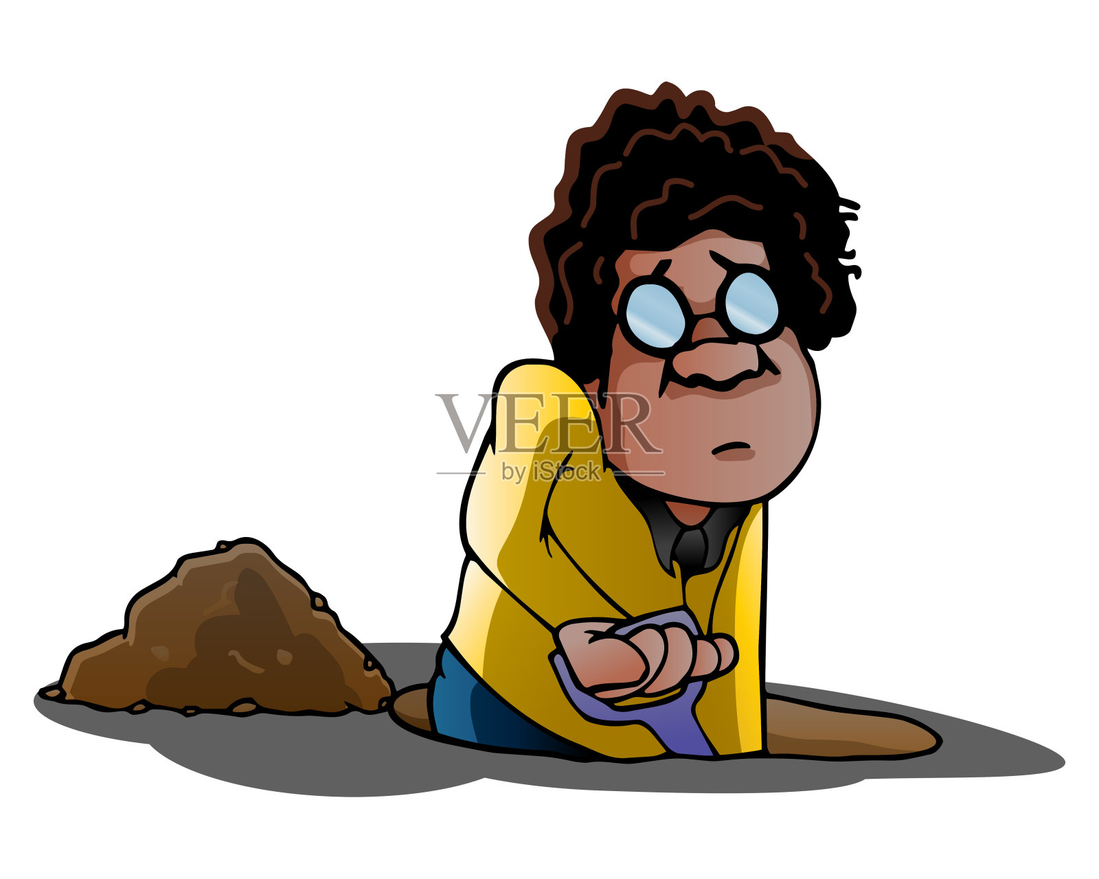 一个黑人在挖洞插画图片素材