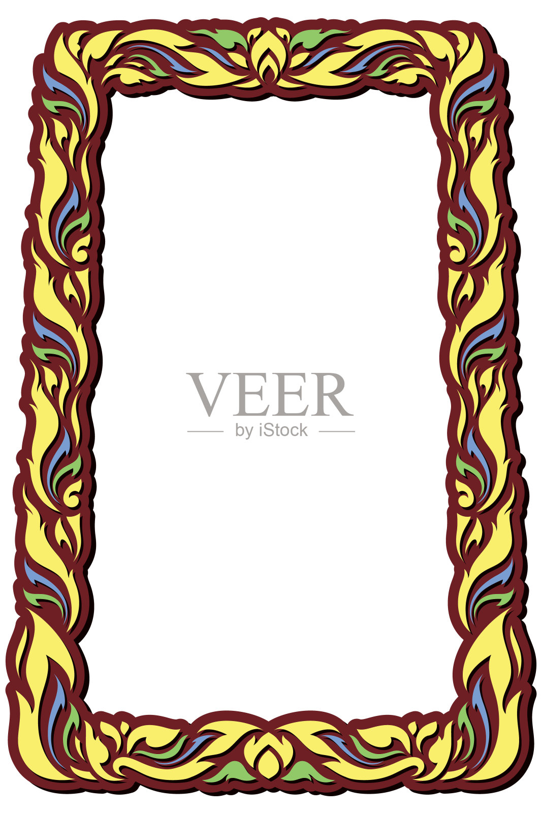 装饰复古框架和边界，泰国线花卉为图片，矢量设计装饰图案风格。柔和的颜色边界设计是图案的泰国艺术风格。插画图片素材