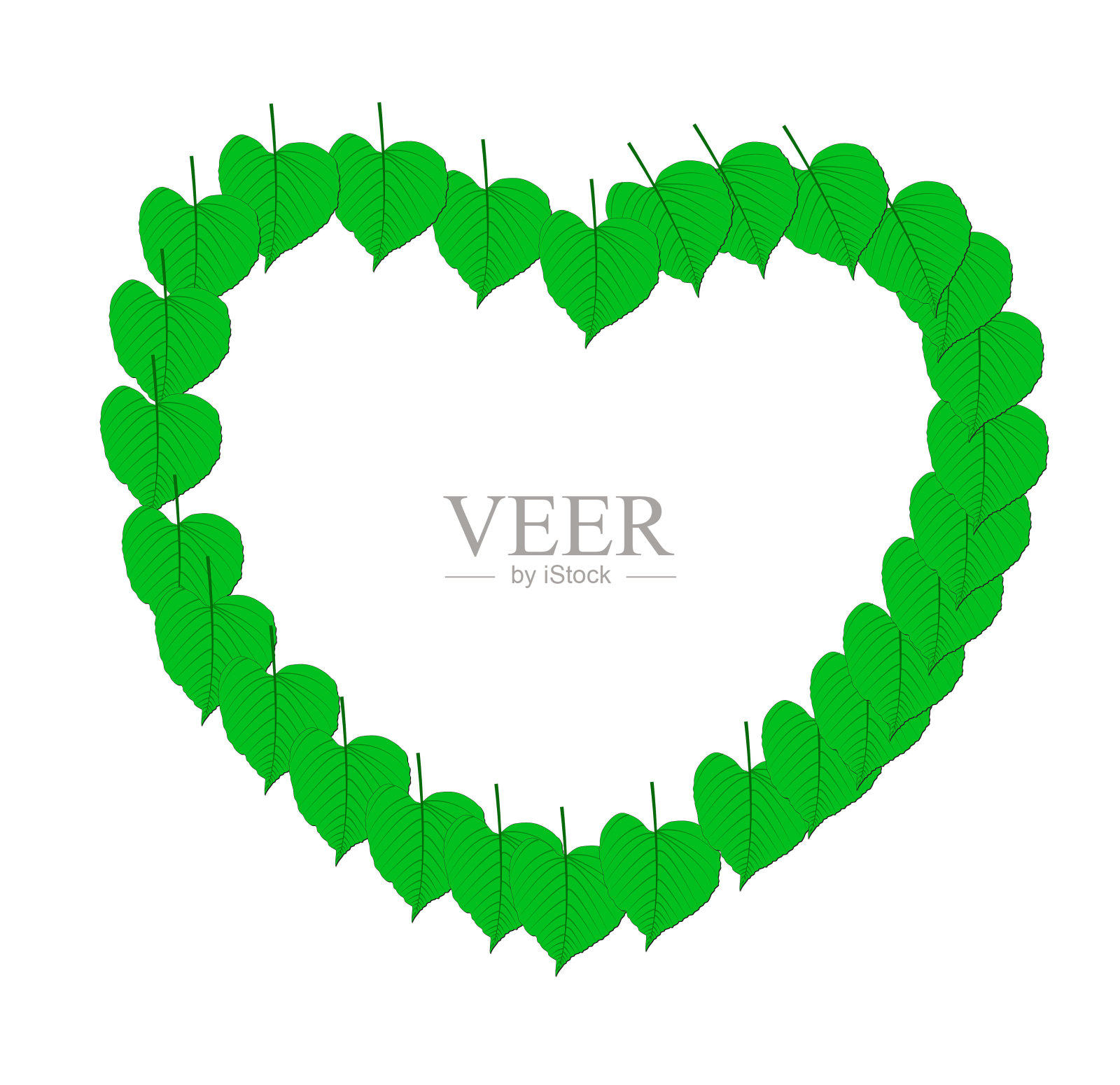 心形叶子相框矢量插图。平面设计元素。节日庆典、网页或游戏设计以及应用图标。插画图片素材