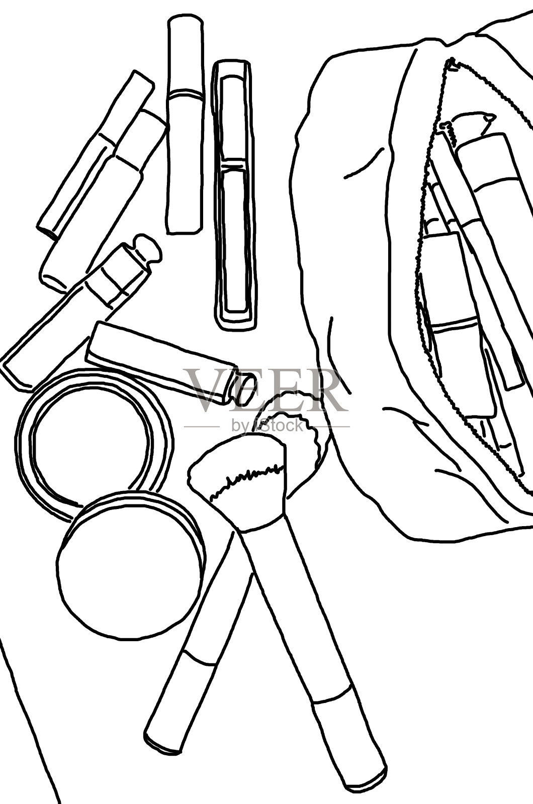 白色背景上的女性化妆袋素描插画图片素材