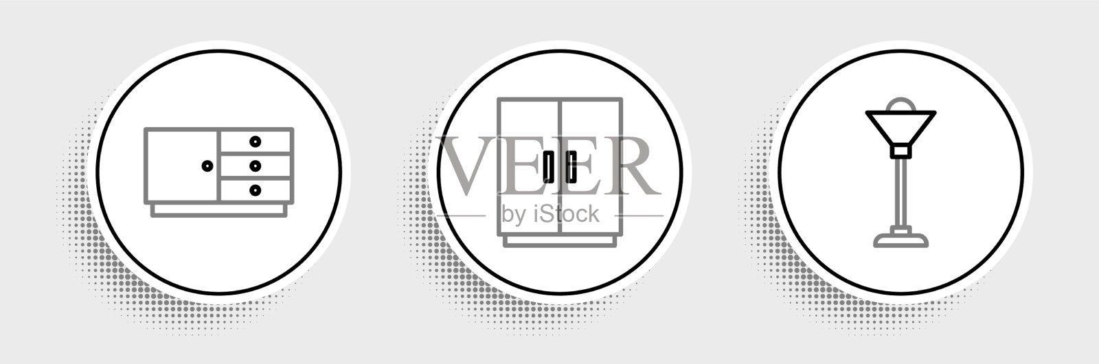 设置线落地灯，抽屉柜和衣柜插画图片素材