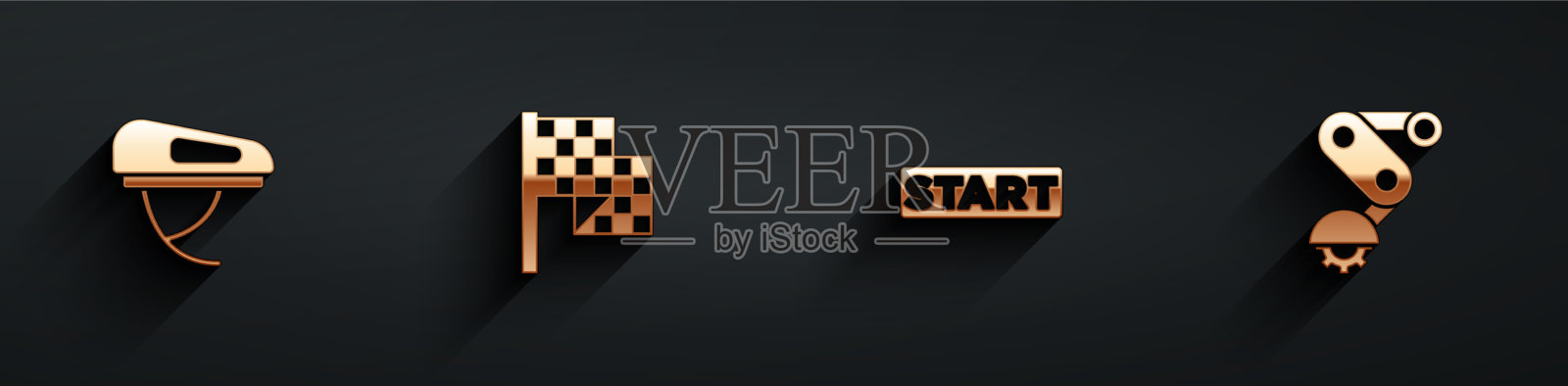 设置自行车头盔方格旗缎带插画图片素材