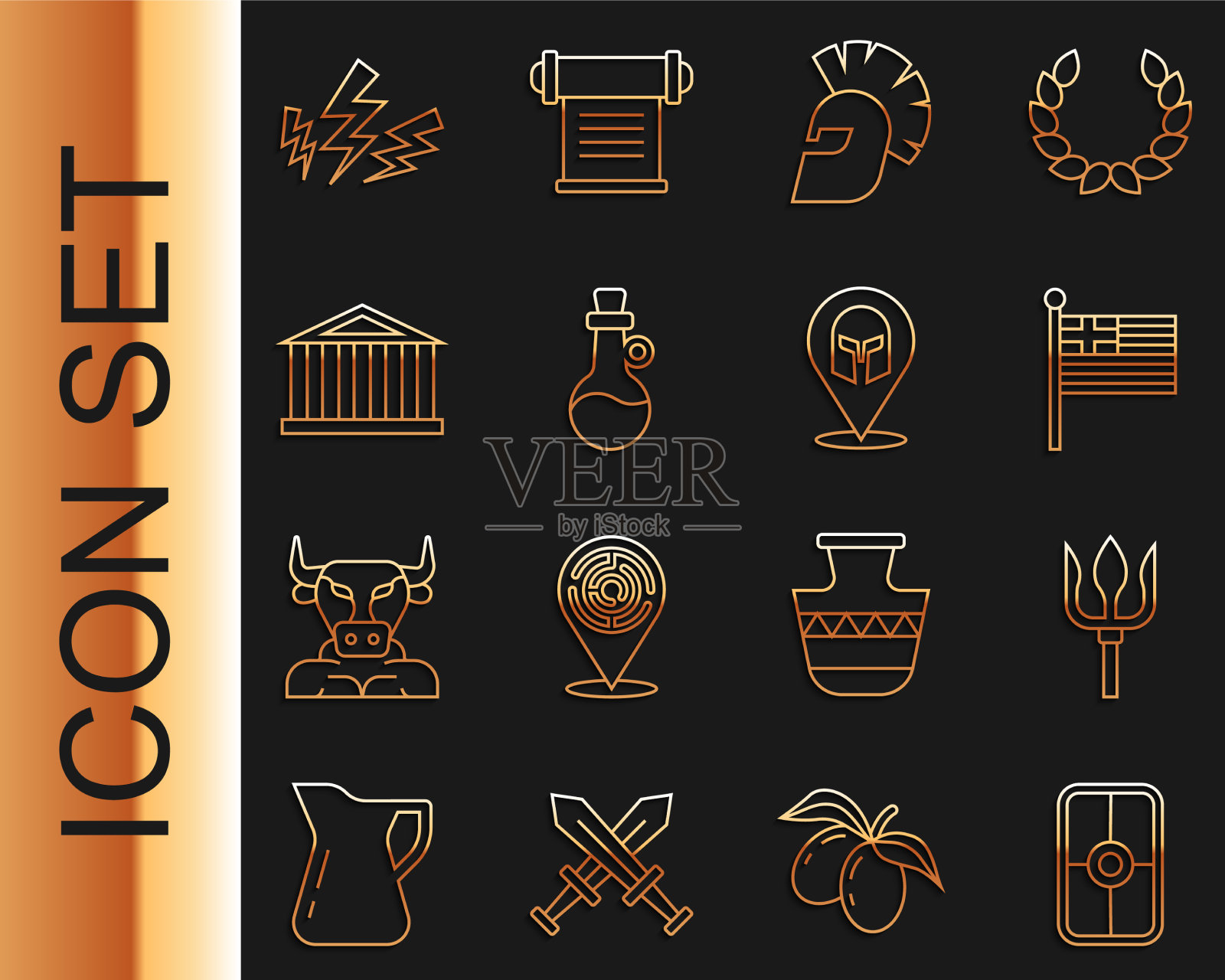 设线希腊盾海神三叉戟希腊插画图片素材