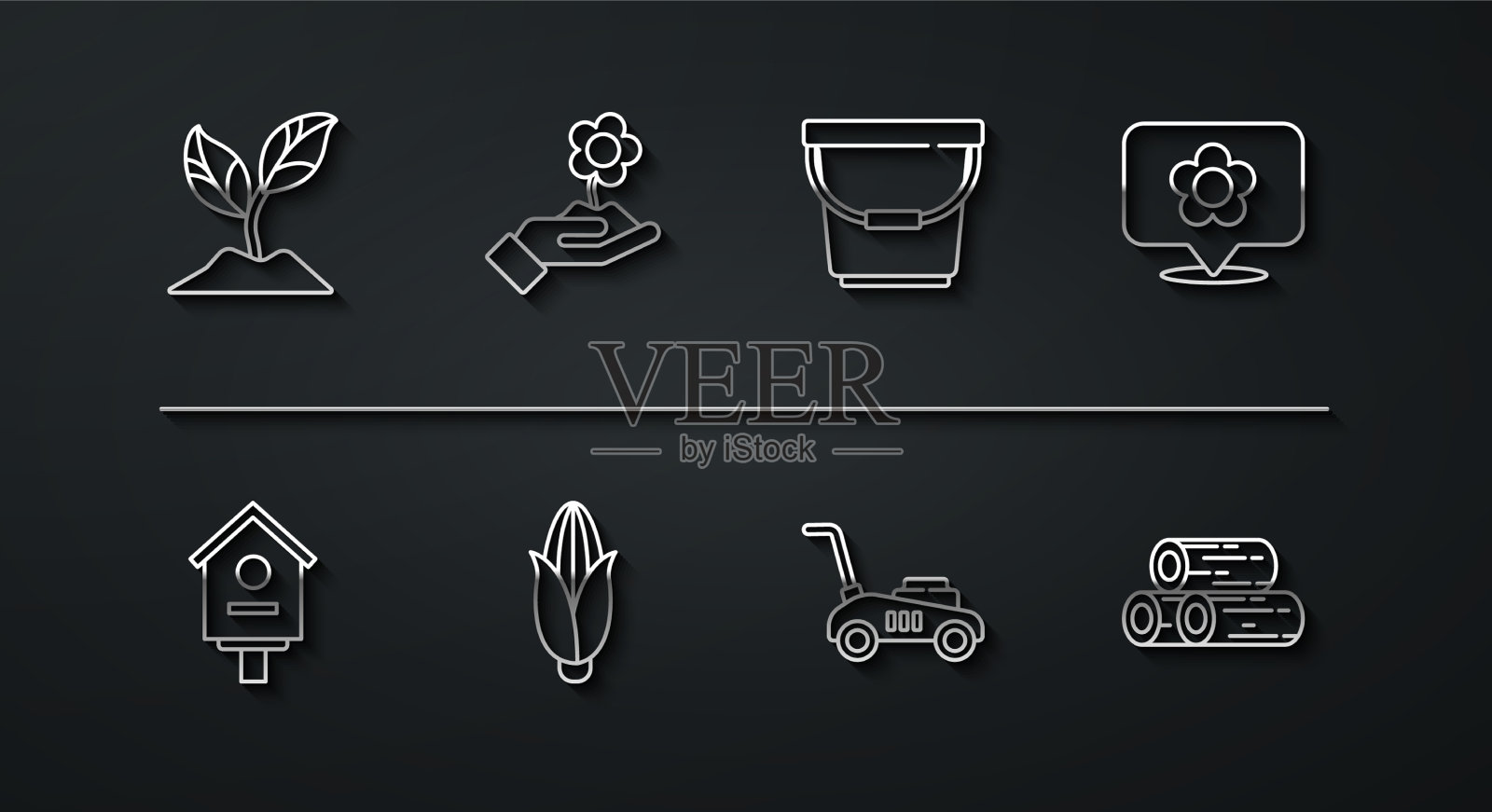 设置线植物鸟屋位置与花插画图片素材