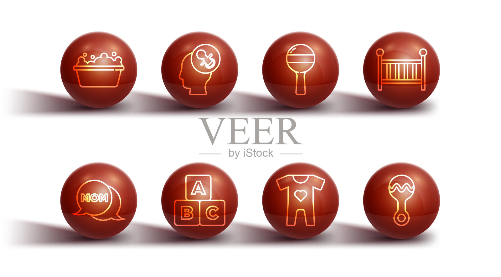 设置线婴儿浴缸语音泡沫妈妈婴儿床插画图片素材