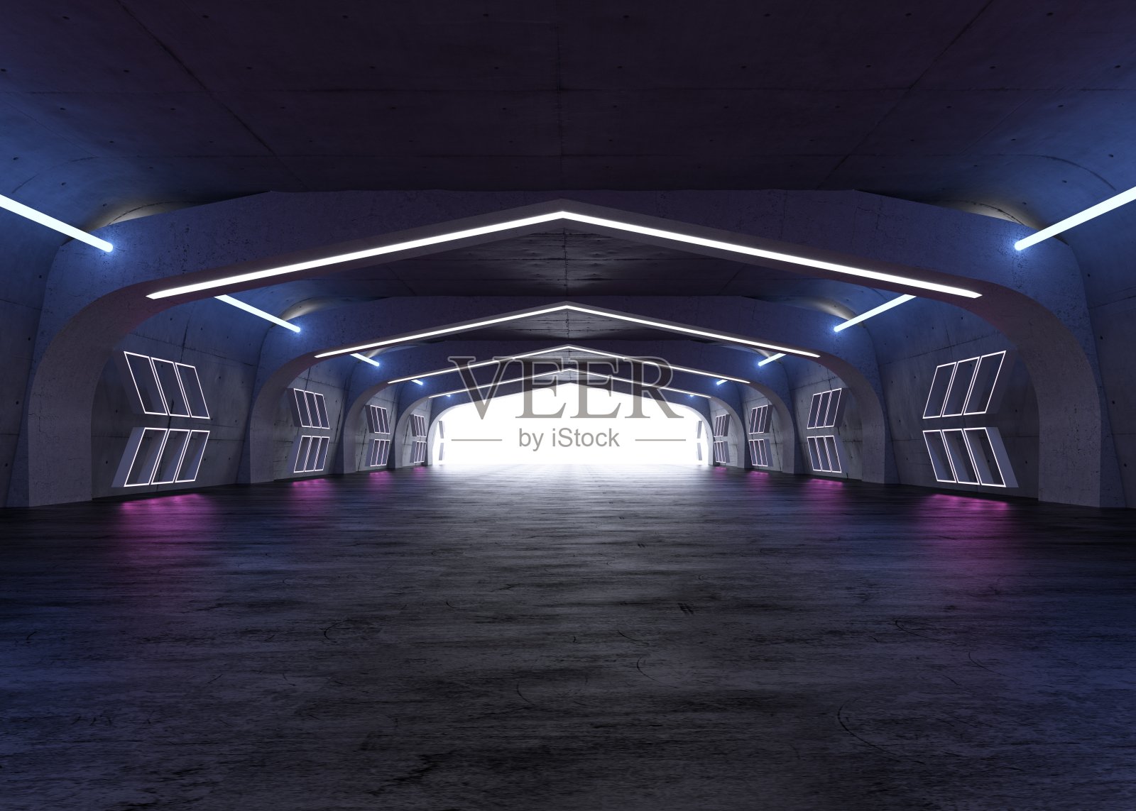 3D渲染插图照亮未来的宇宙飞船走廊照片摄影图片