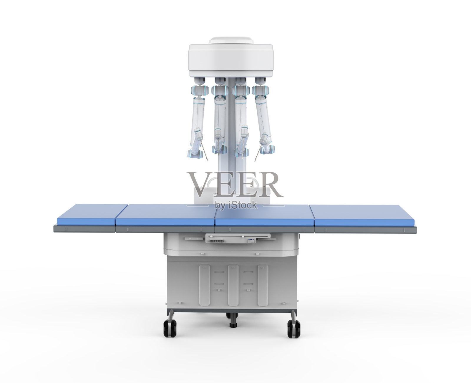 机器人辅助手术，白色背景照片摄影图片