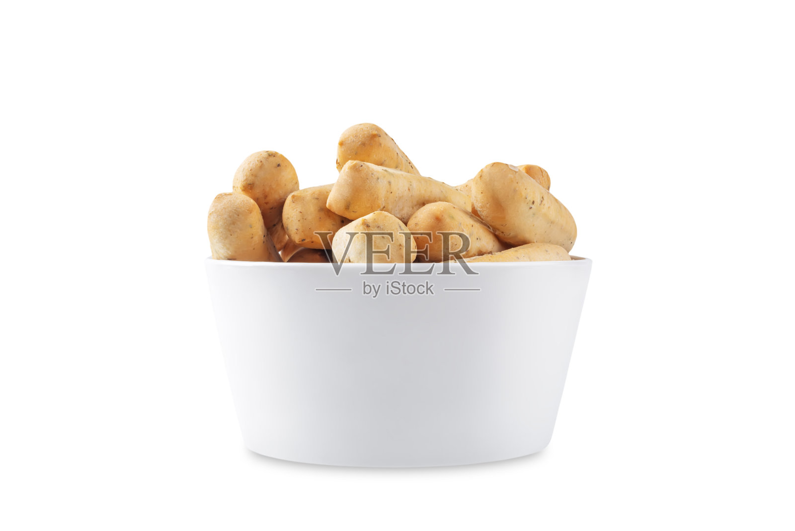 在孤立的白色背景上放着香草的面包条照片摄影图片