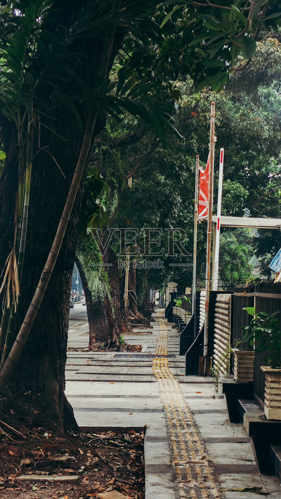 人行道或也称为路堤，通常与道路平行，高于道路路面，以确保行人的安全。照片摄影图片