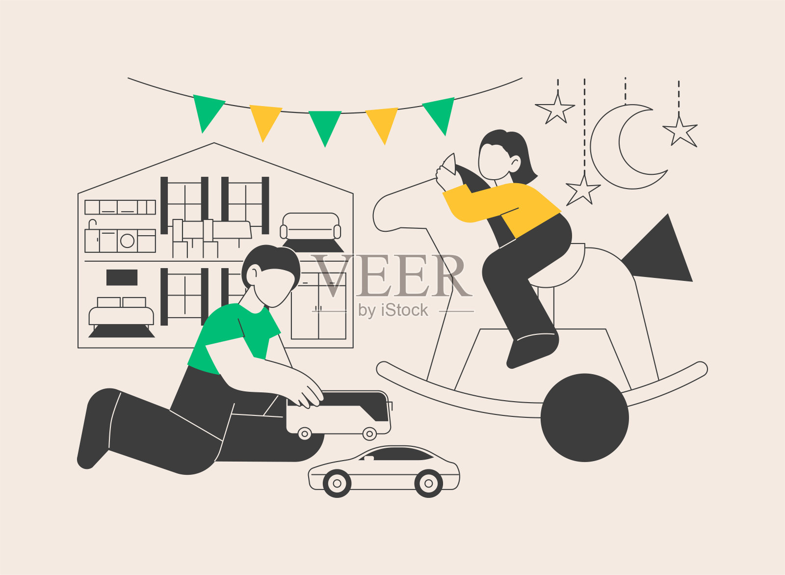 游戏室的孩子抽象概念矢量插图。插画图片素材