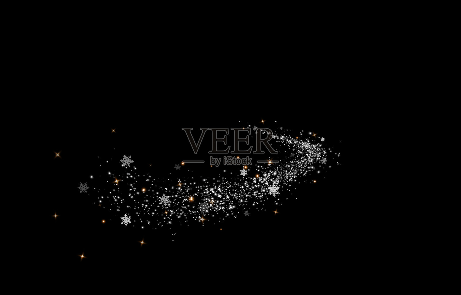 节日雪粉黑色背景矢量。美丽的轻彗星由雪和小尘埃组成。股票免版税。飞溅的雪花。插画图片素材