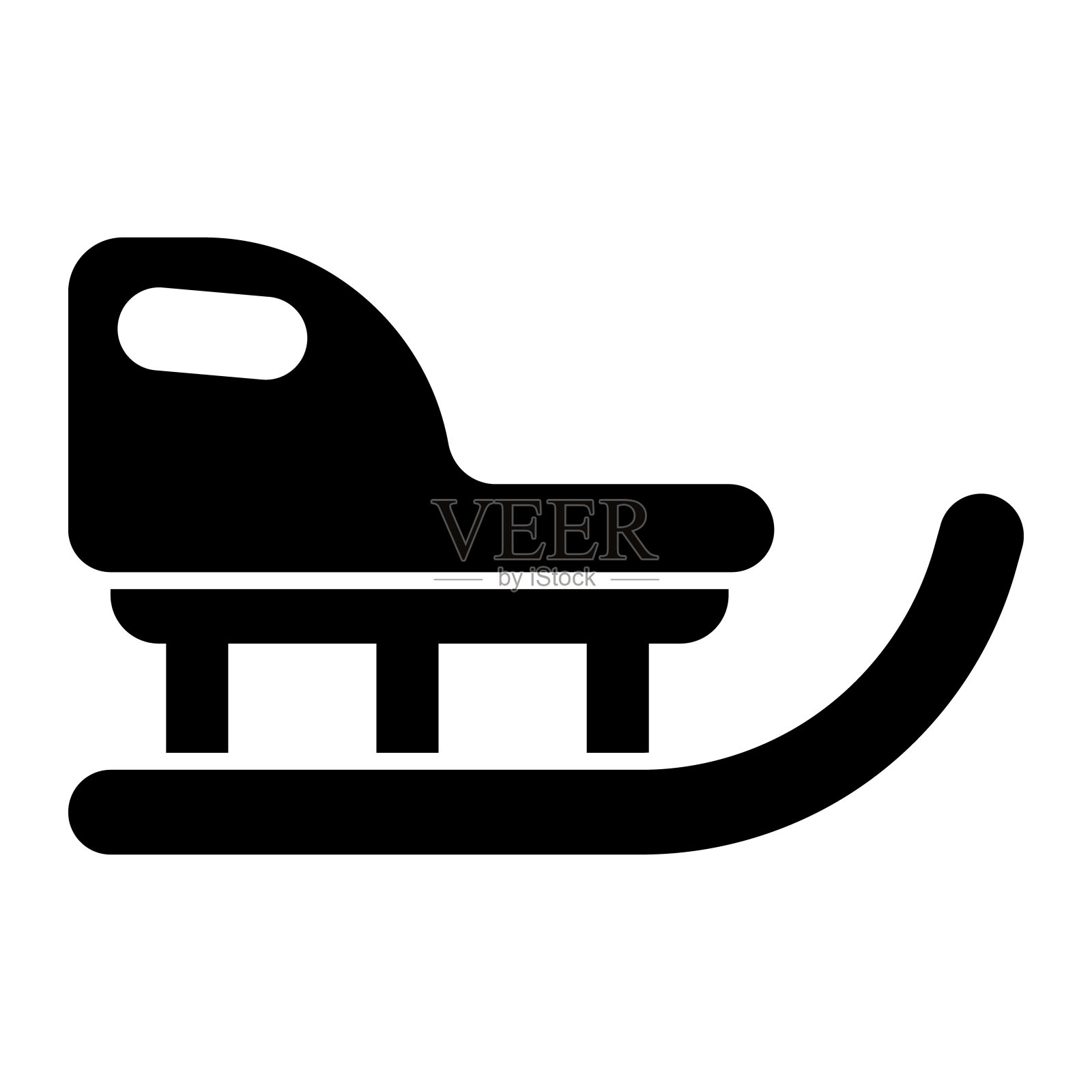 儿童冬季雪橇固体图标，圣诞概念，圣诞雪橇标志在白色背景，雪橇图标在字形风格移动概念网页设计。矢量图形。插画图片素材