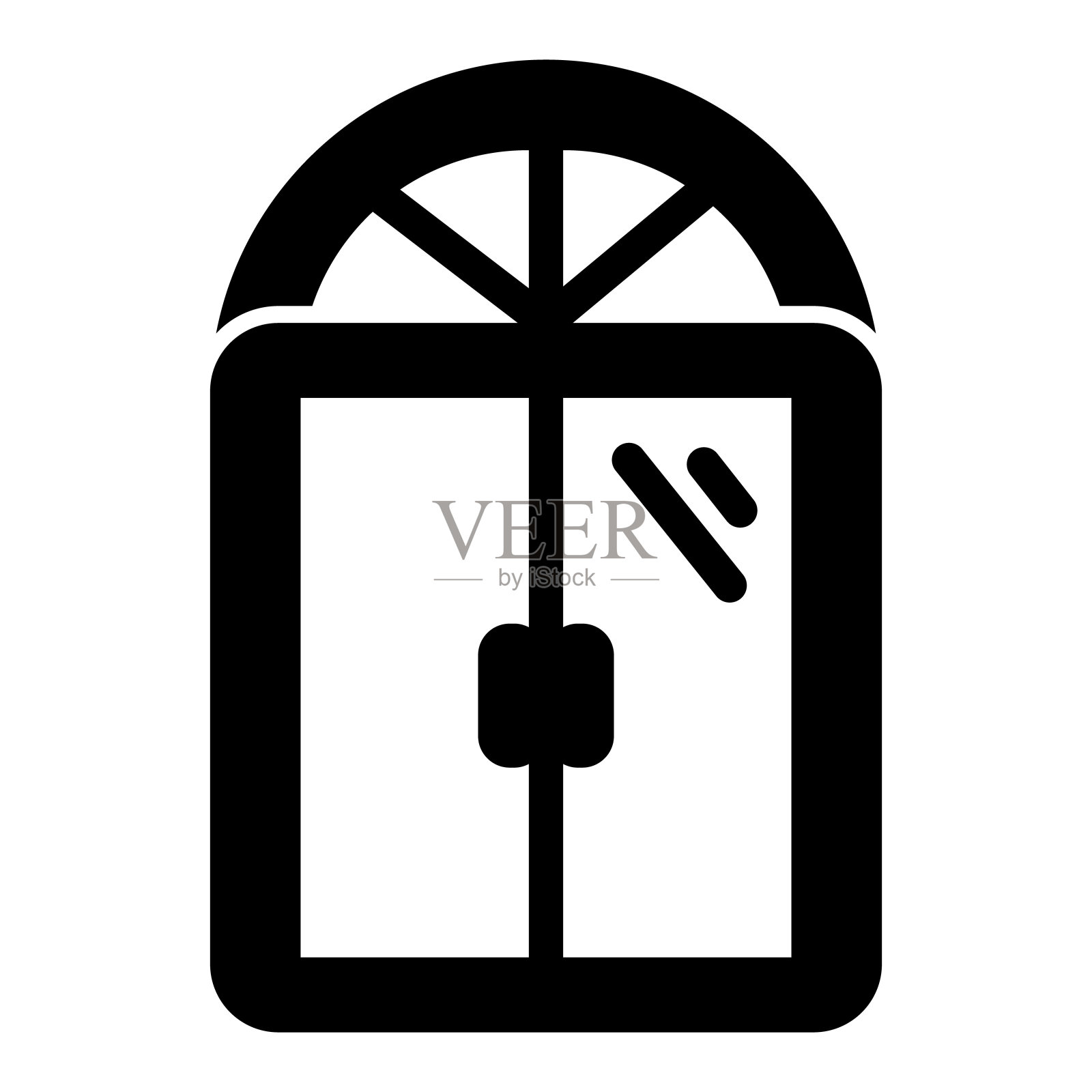 窗口实体图标，家具概念，白色背景的窗框标志，半圆形古董窗口图标在字形风格的移动概念网页设计。矢量图形。插画图片素材