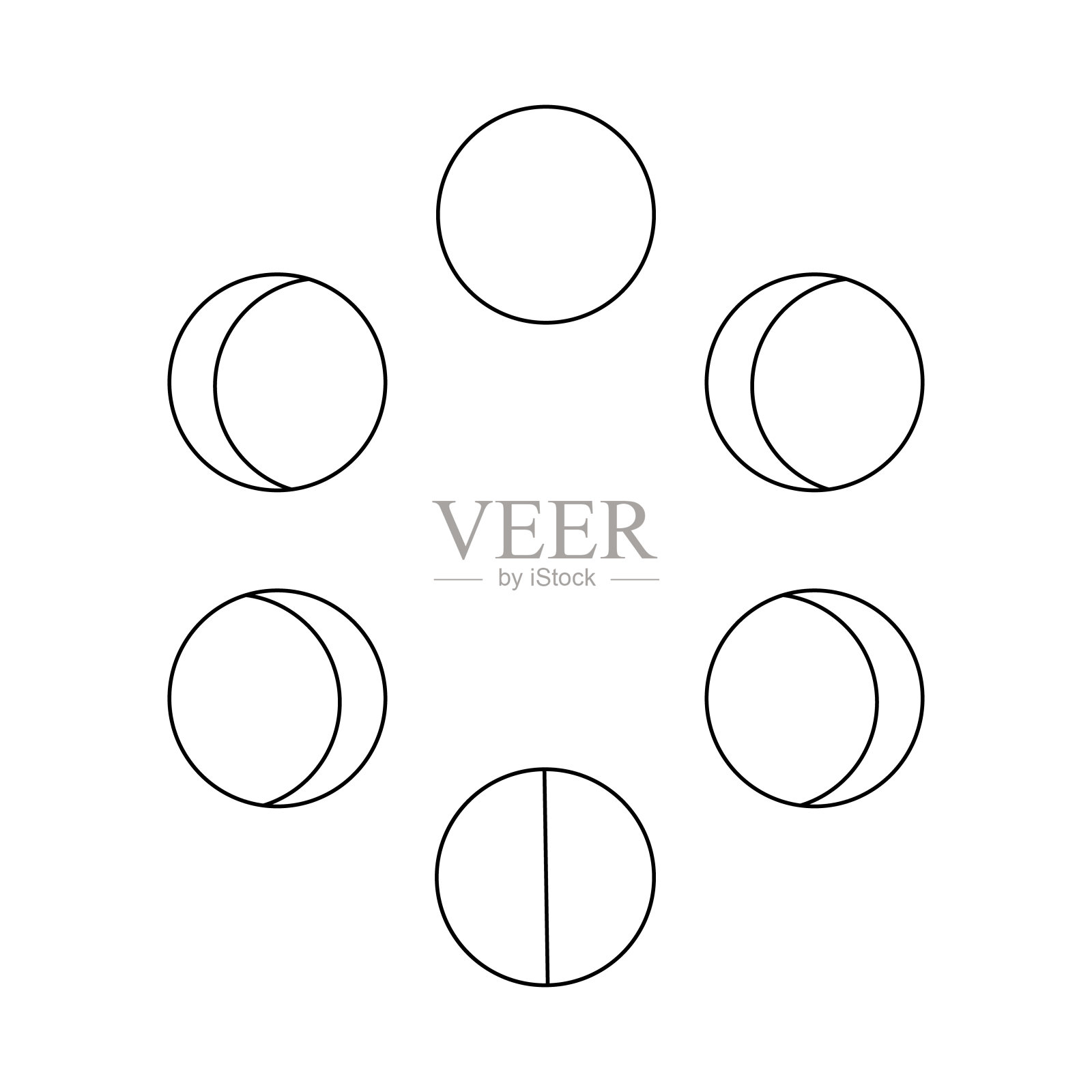 素描图像与黑相月亮。大纲的象征。白色背景孤立。插画图片素材