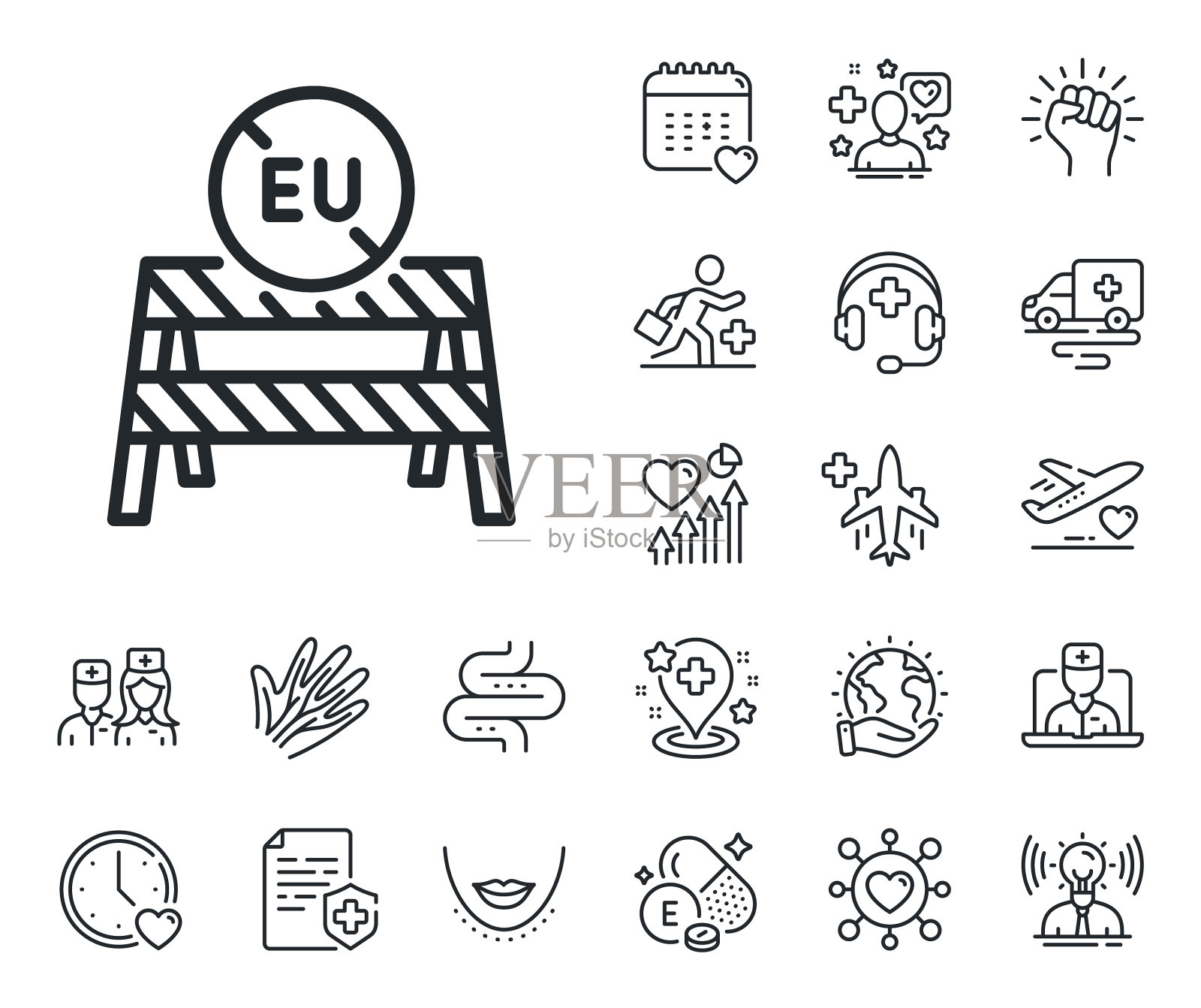 欧盟关闭边界图标冠状病毒COVID-19插画图片素材