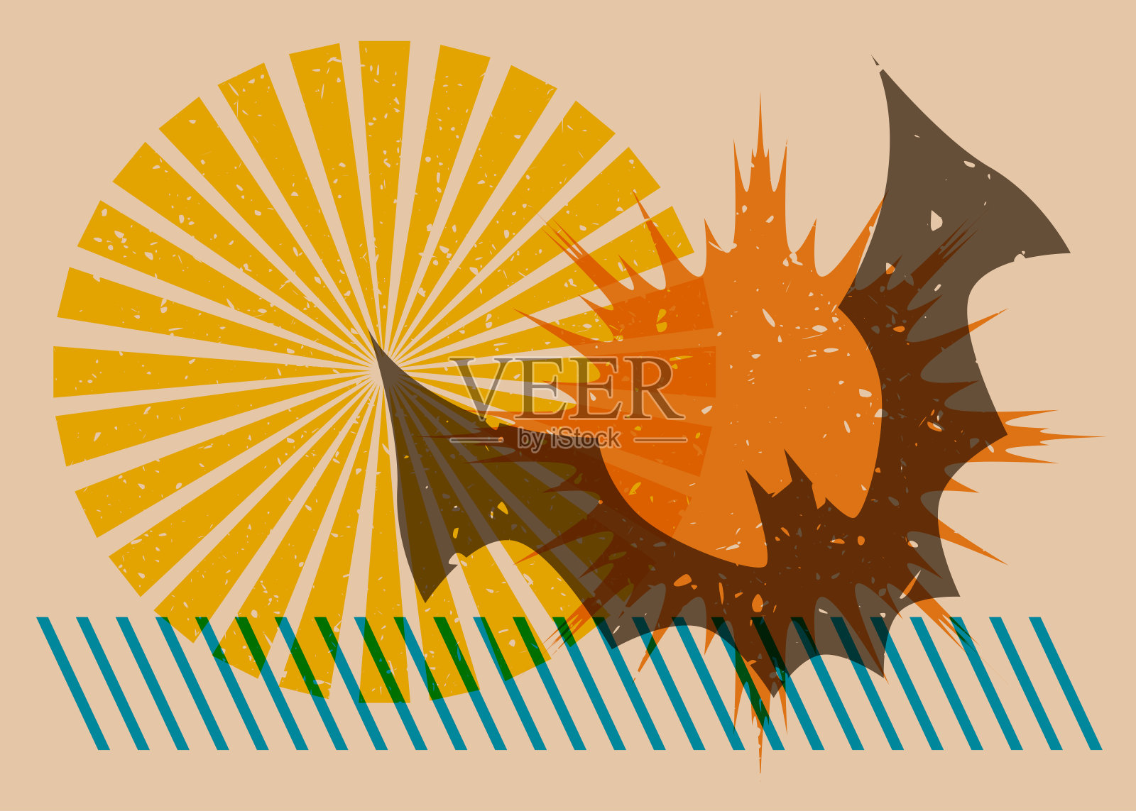 万圣节risograph海报与蝙蝠和几何形状。假日时尚riso图形设计。几何元素抽象打印纹理风格。插画图片素材