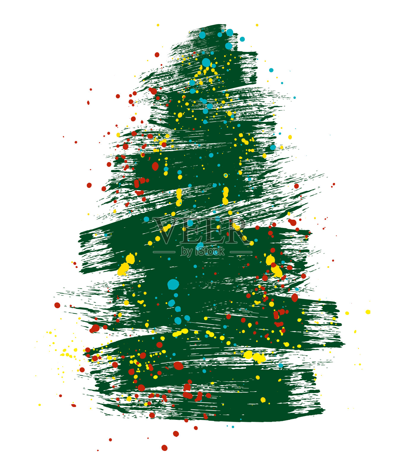 垃圾画笔绘制的圣诞树。美丽的涂鸦云杉与彩色油漆斑点。矢量插图。插画图片素材
