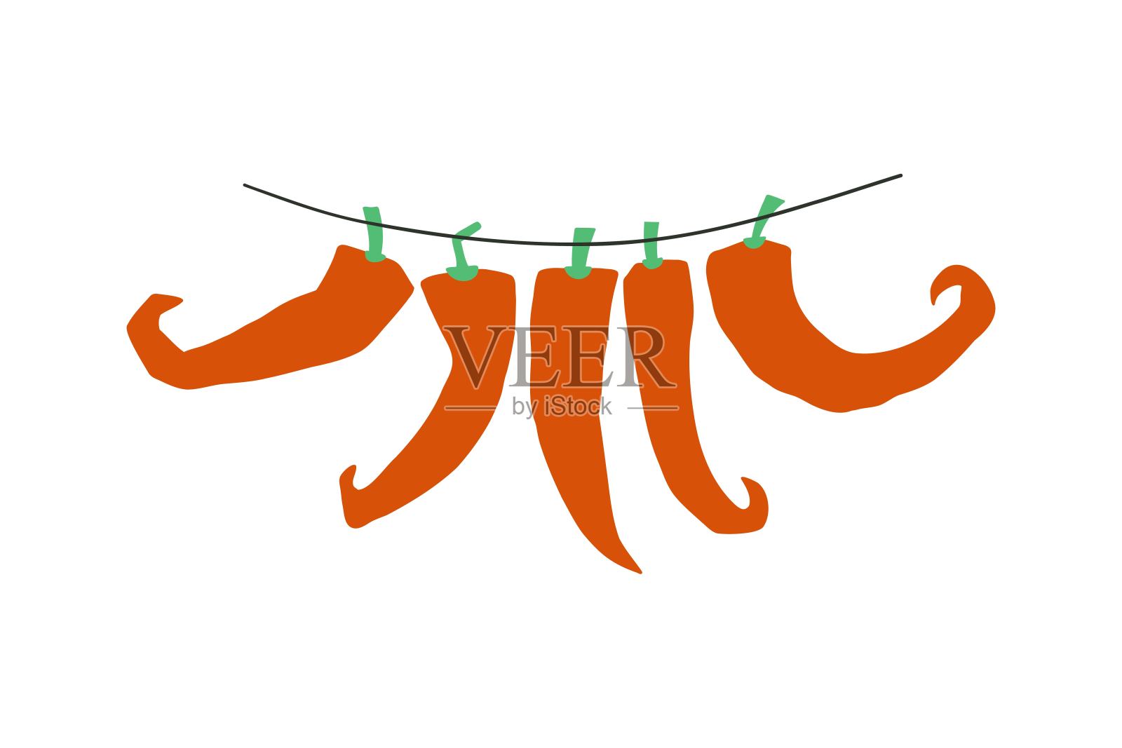 红辣椒辣椒套装。辛辣的配料，墨西哥辣味，辣椒粉。卡通矢量插图的食物，烹饪，蔬菜的概念插画图片素材