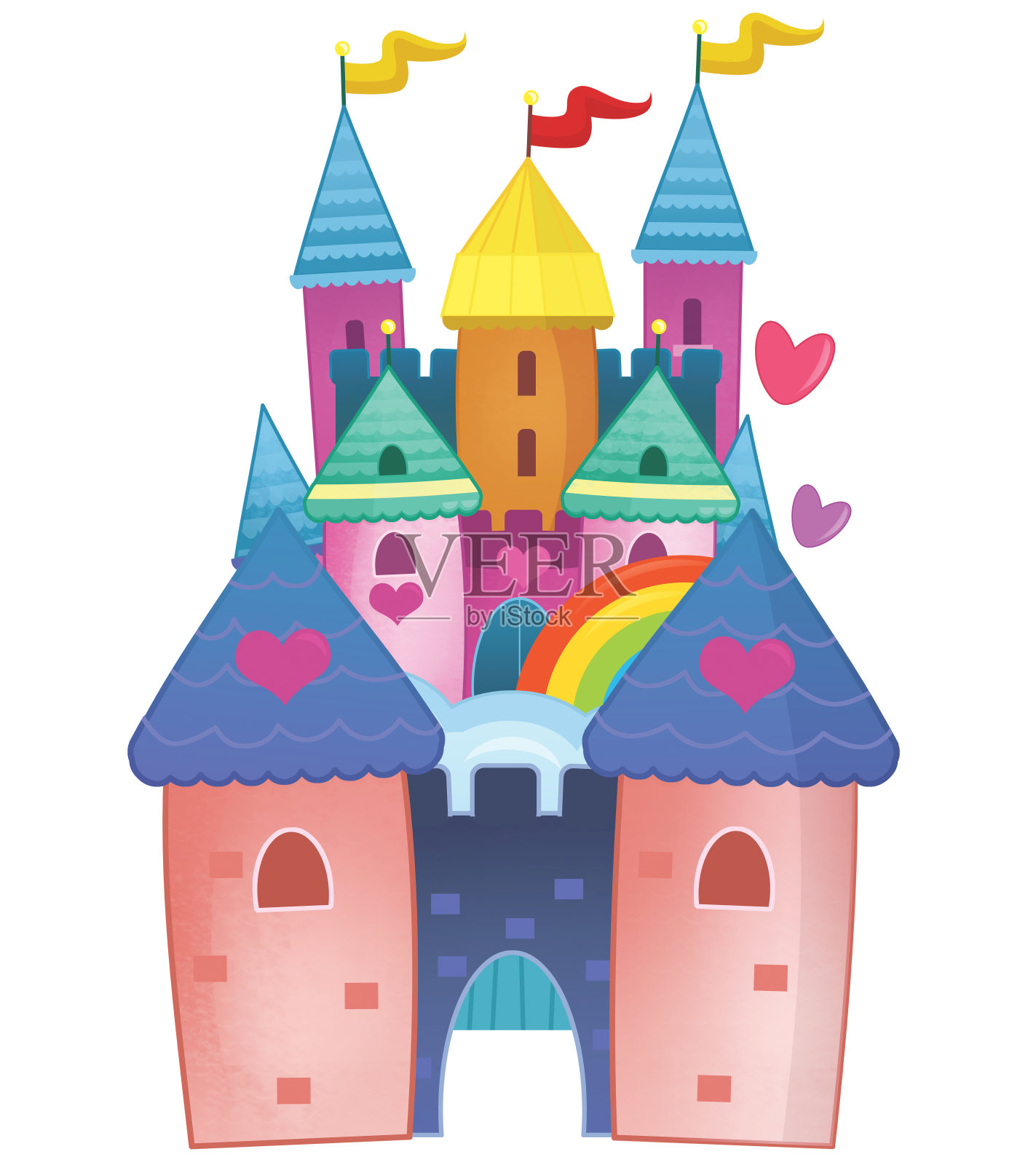 卡通美丽和丰富多彩的中世纪城堡孤立插图的孩子插画图片素材
