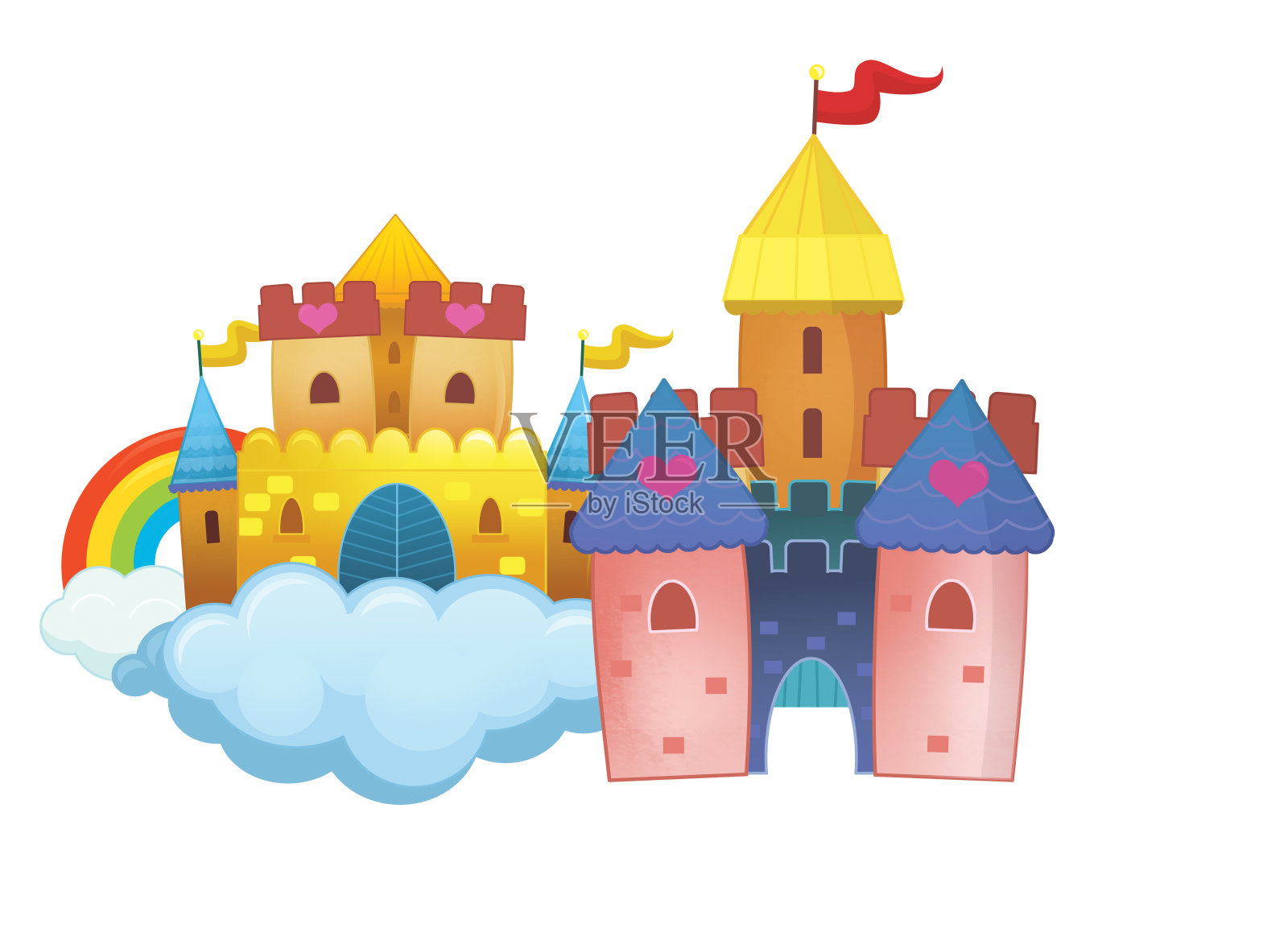 卡通美丽和丰富多彩的中世纪城堡孤立插图的孩子插画图片素材